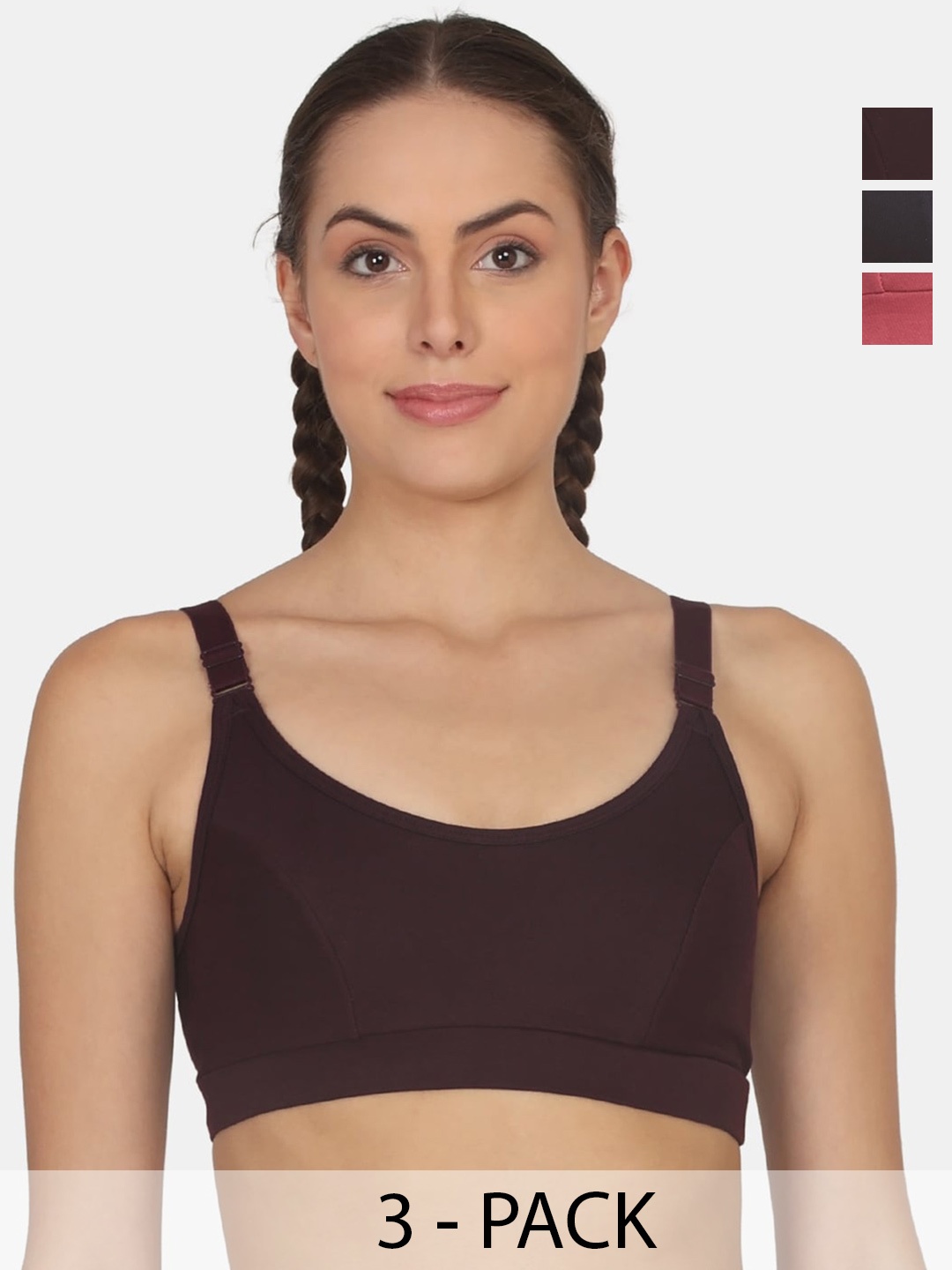 

POOJA RAGENEE Pack Of 3 Full Coverage All Day Comfort Cotton T-shirt Bra, Black