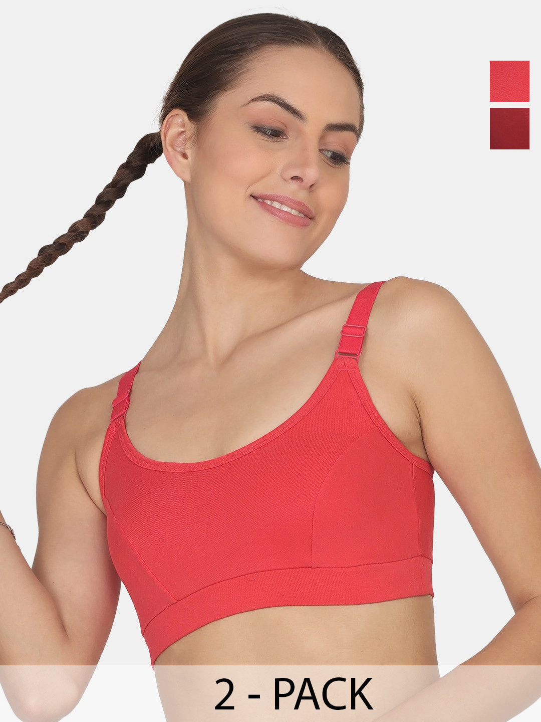 

POOJA RAGENEE Pack Of 2 Full Coverage All Day Comfort Cotton T-shirt Bra, Maroon