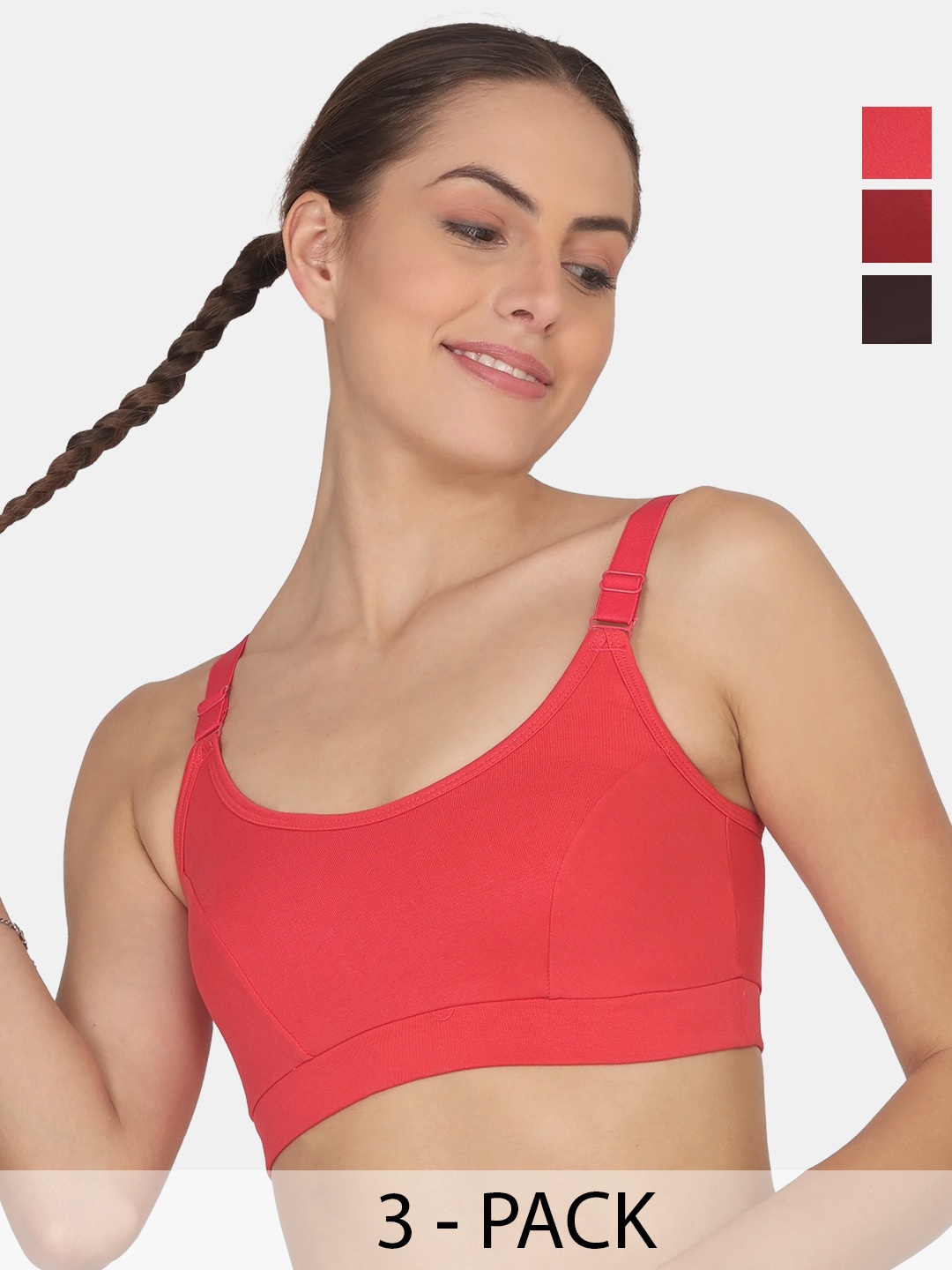 

POOJA RAGENEE Pack Of 3 Full Coverage All Day Comfort Cotton T-shirt Bra, Brown