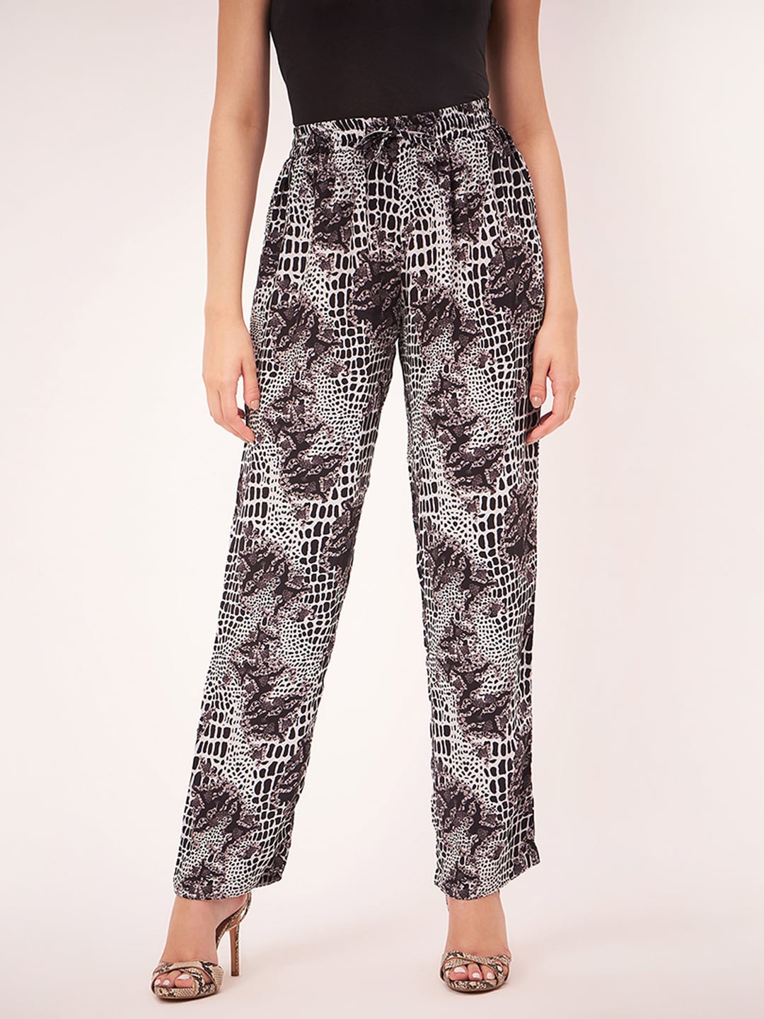 

First Resort by Ramola Bachchan Animal Printed Crepe Palazzos, Black