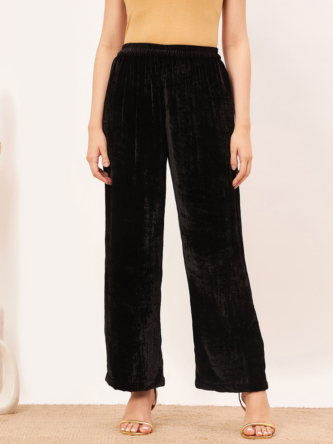 

First Resort by Ramola Bachchan Velvet Palazzos, Black