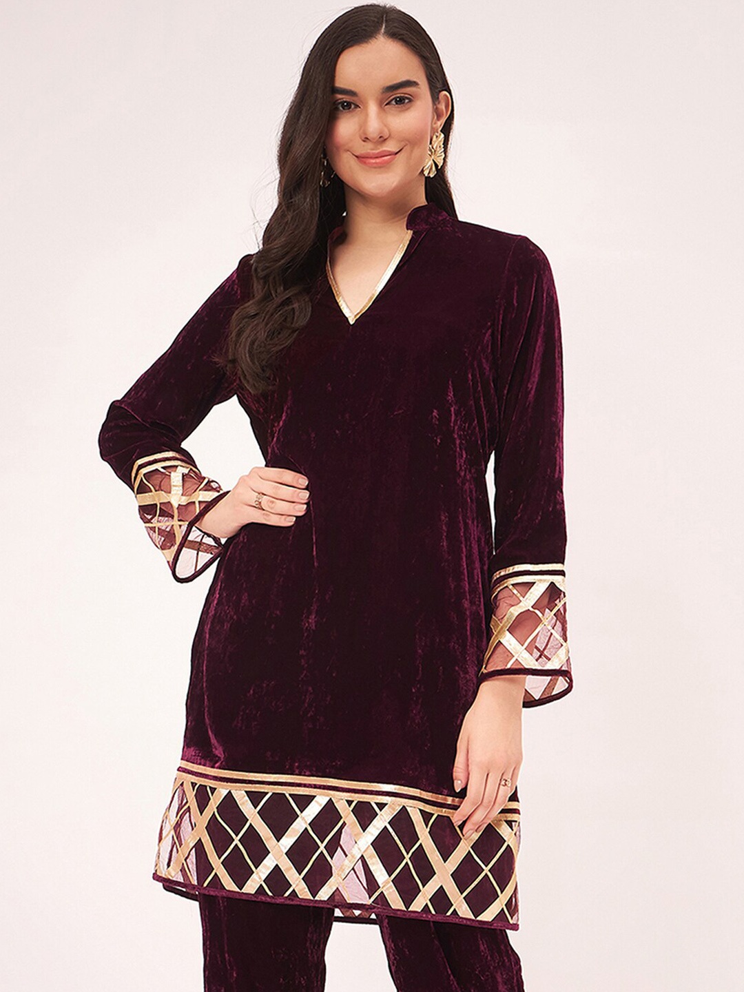 

First Resort by Ramola Bachchan Woven Design Straight Layered A-Line Kurta, Maroon