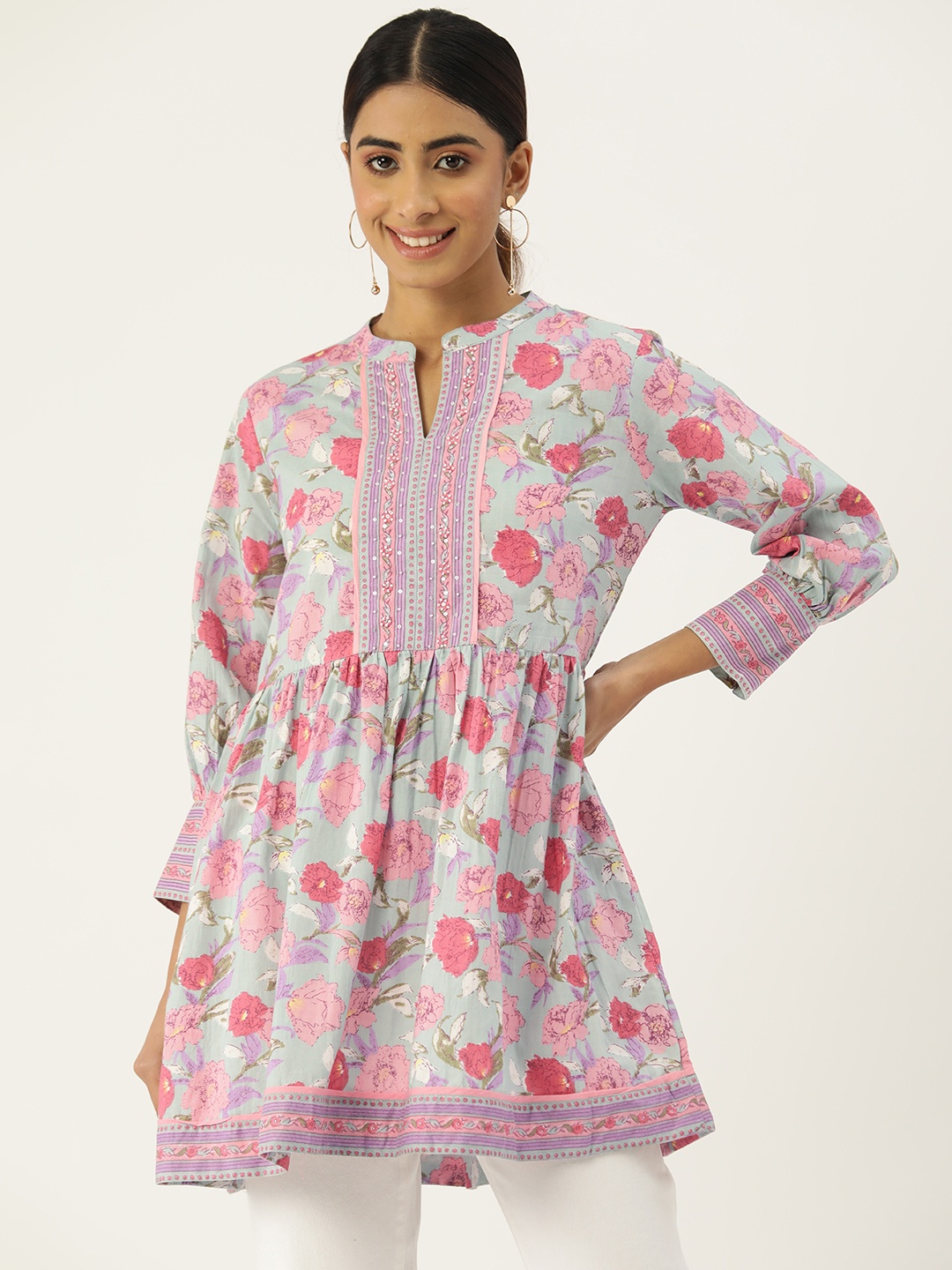 

Jaipur Morni Floral Printed Pure Cotton Kurti, Green