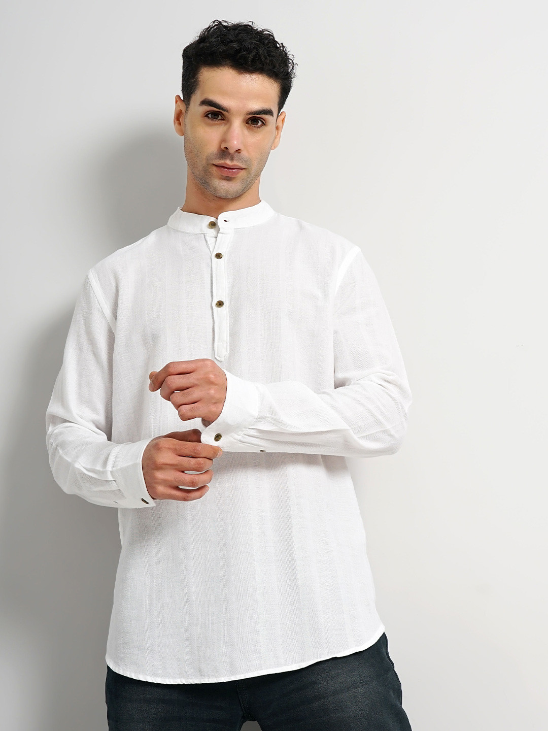 

Celio Men Classic Fit Band Collar Cotton Casual Shirt, White