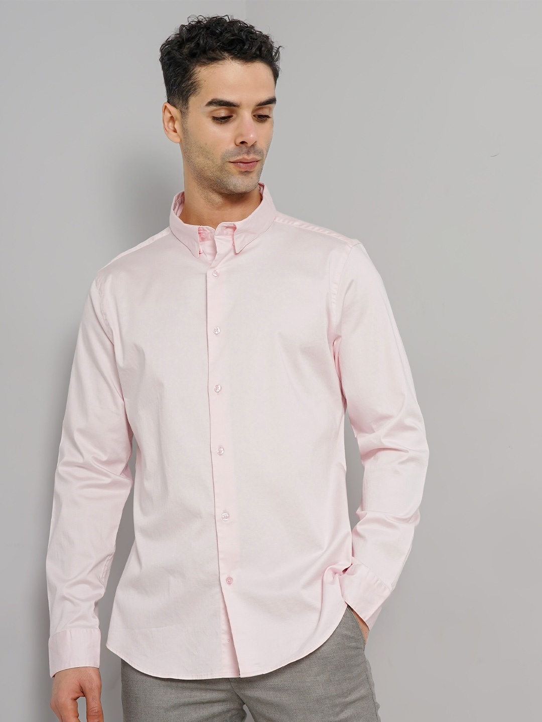 

Celio Men Classic Slim Fit Button-Down Collar Cotton Denim Formal Shirt, Pink