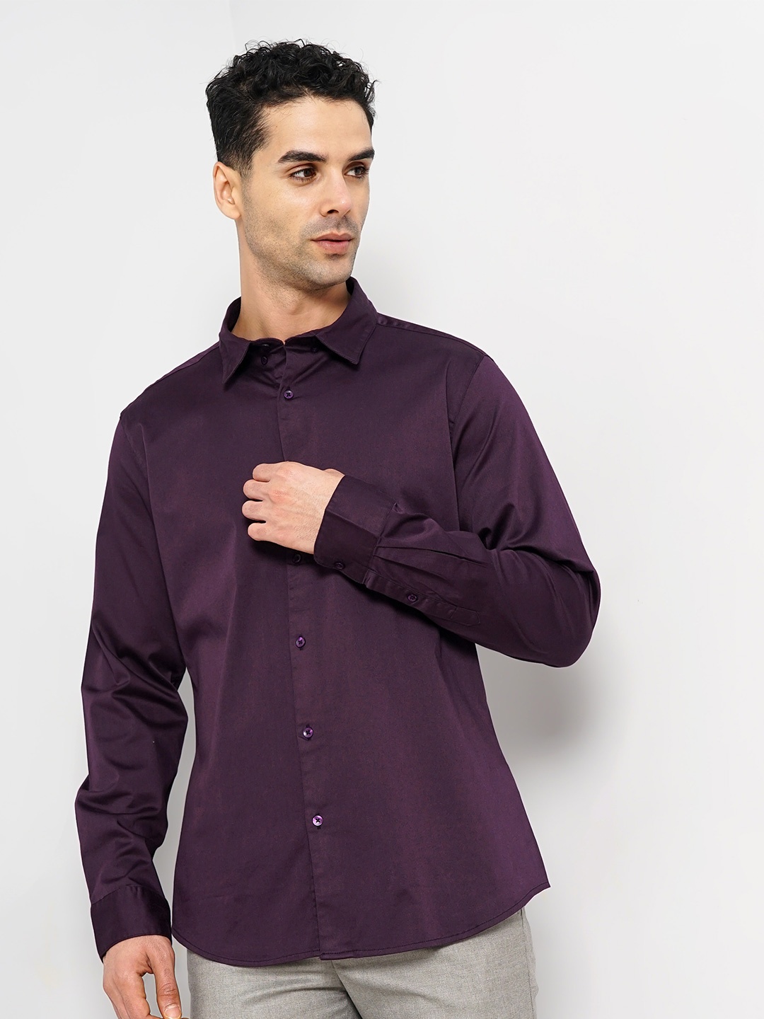 

Celio Classic Long Sleeves Cotton Slim Fit Opaque Formal Shirt, Purple