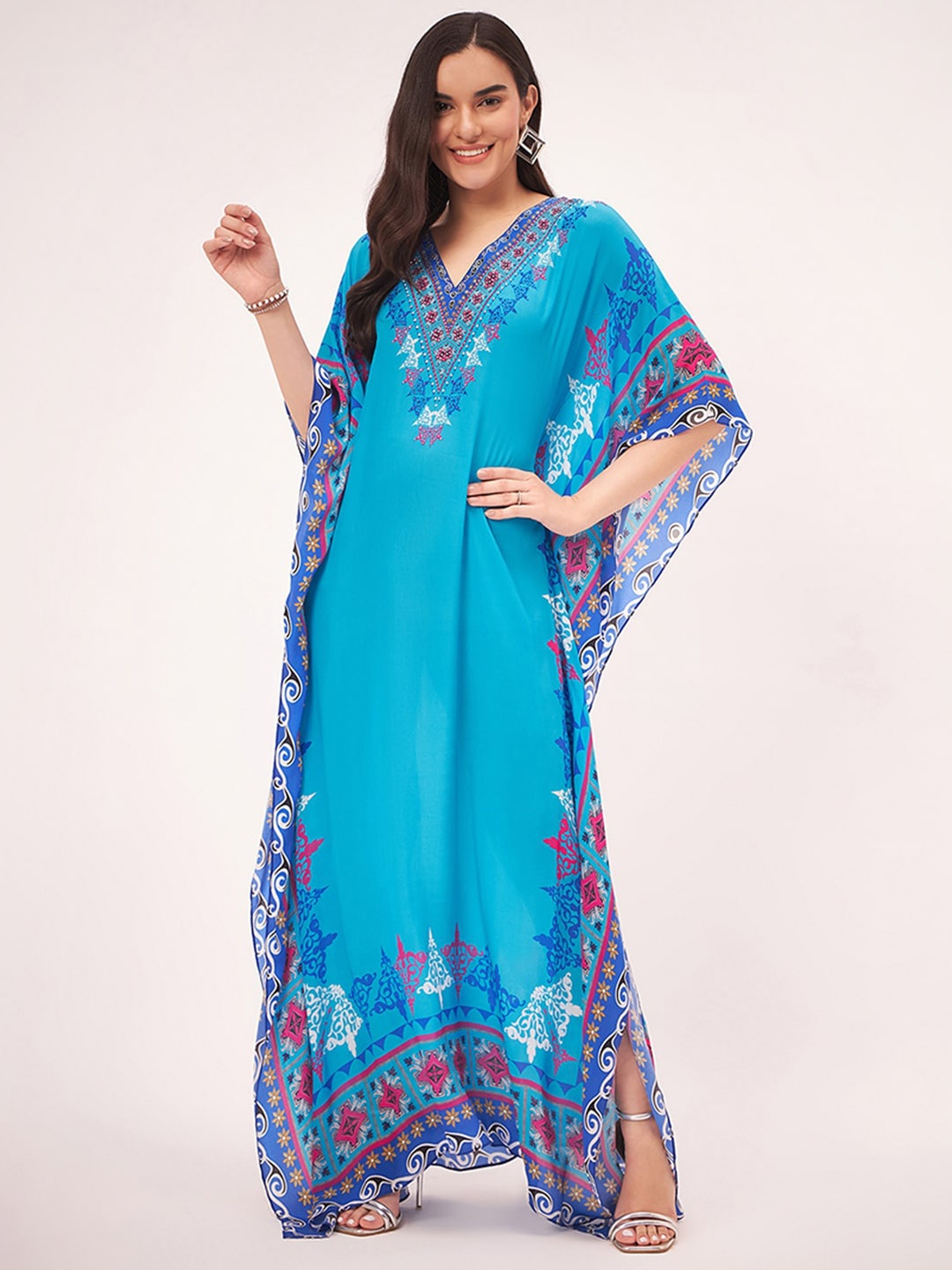

First Resort by Ramola Bachchan Floral Printed Kaftan Maxi Dress, Blue