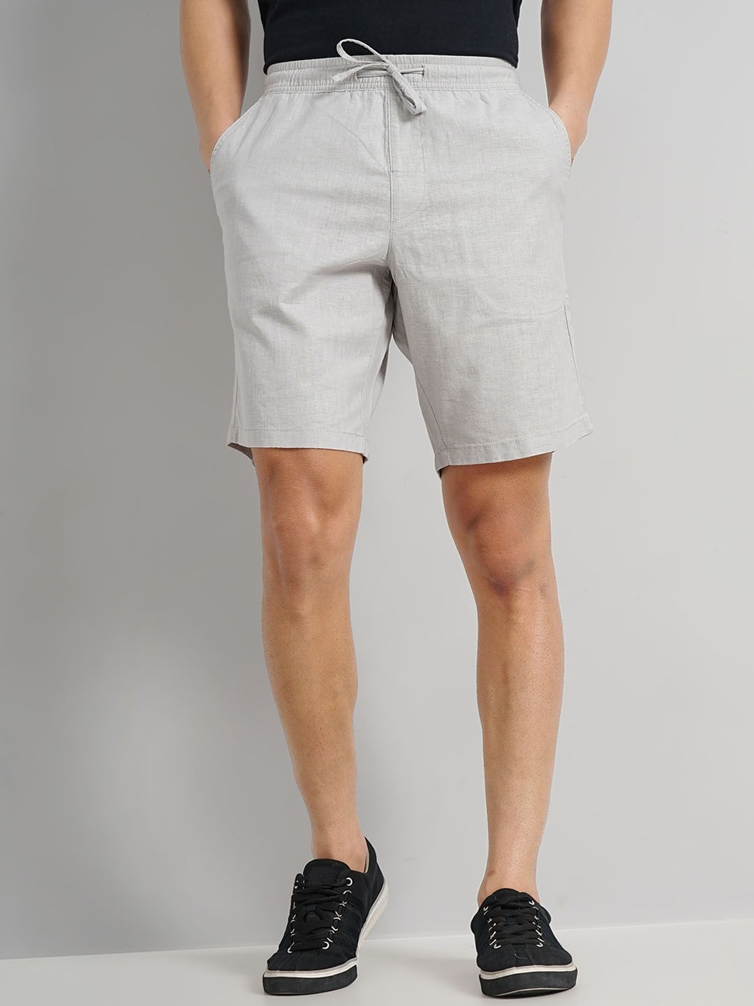 

Celio Men Mid-Rise Regular Fit Linen Cotton Regular Shorts, Grey