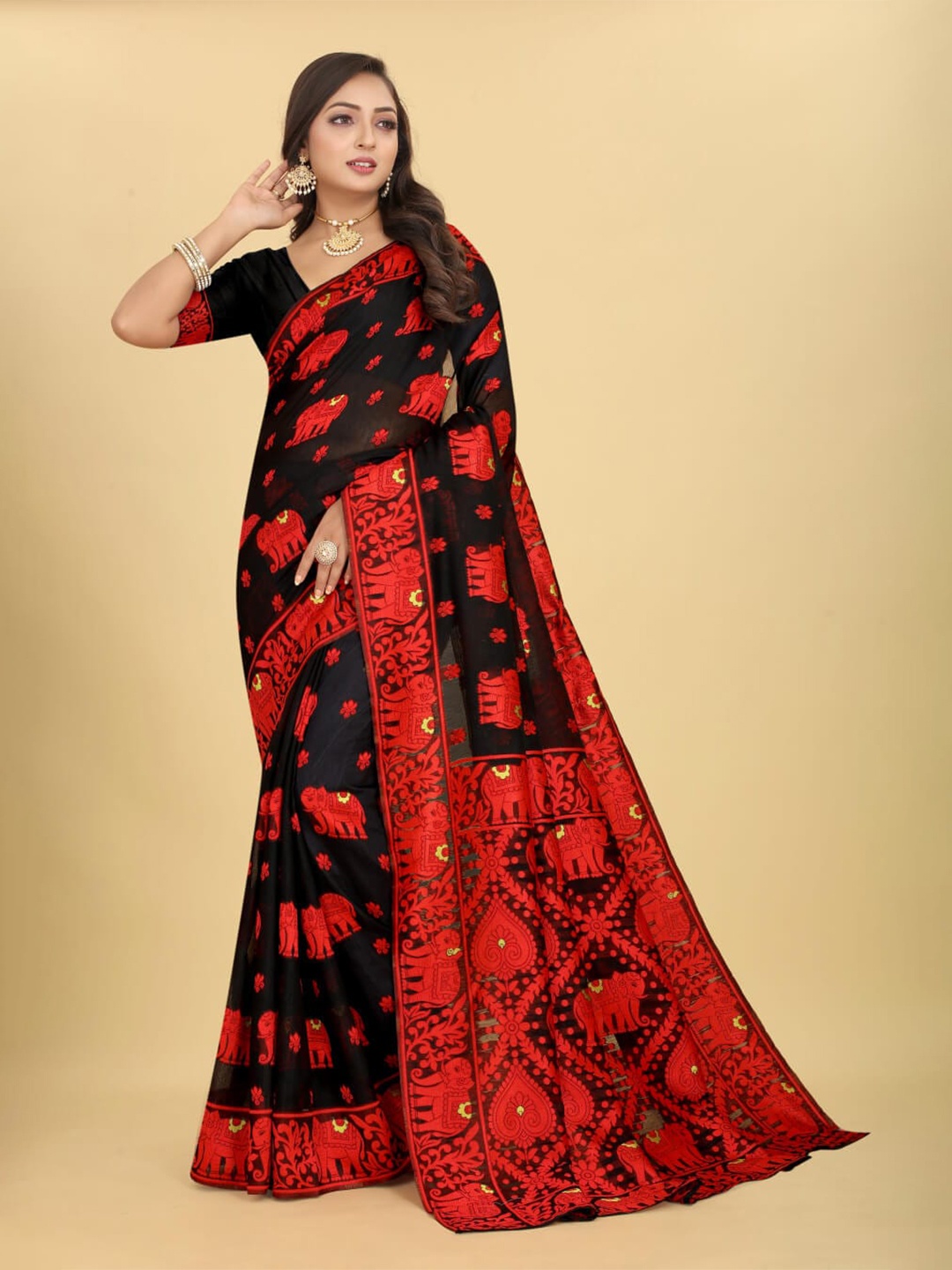 

VenderVilla Ethnic Motifs Woven Design Saree, Black