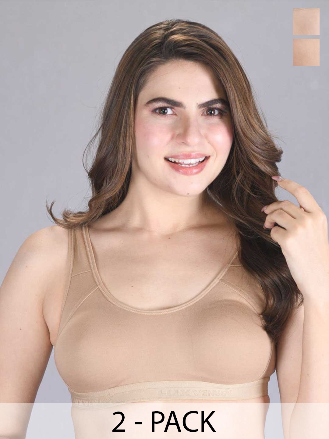 

LUX VENUS Pack Of 2 Full Coverage Non Padded Cotton Workout Bra With All Day Comfort, Tan