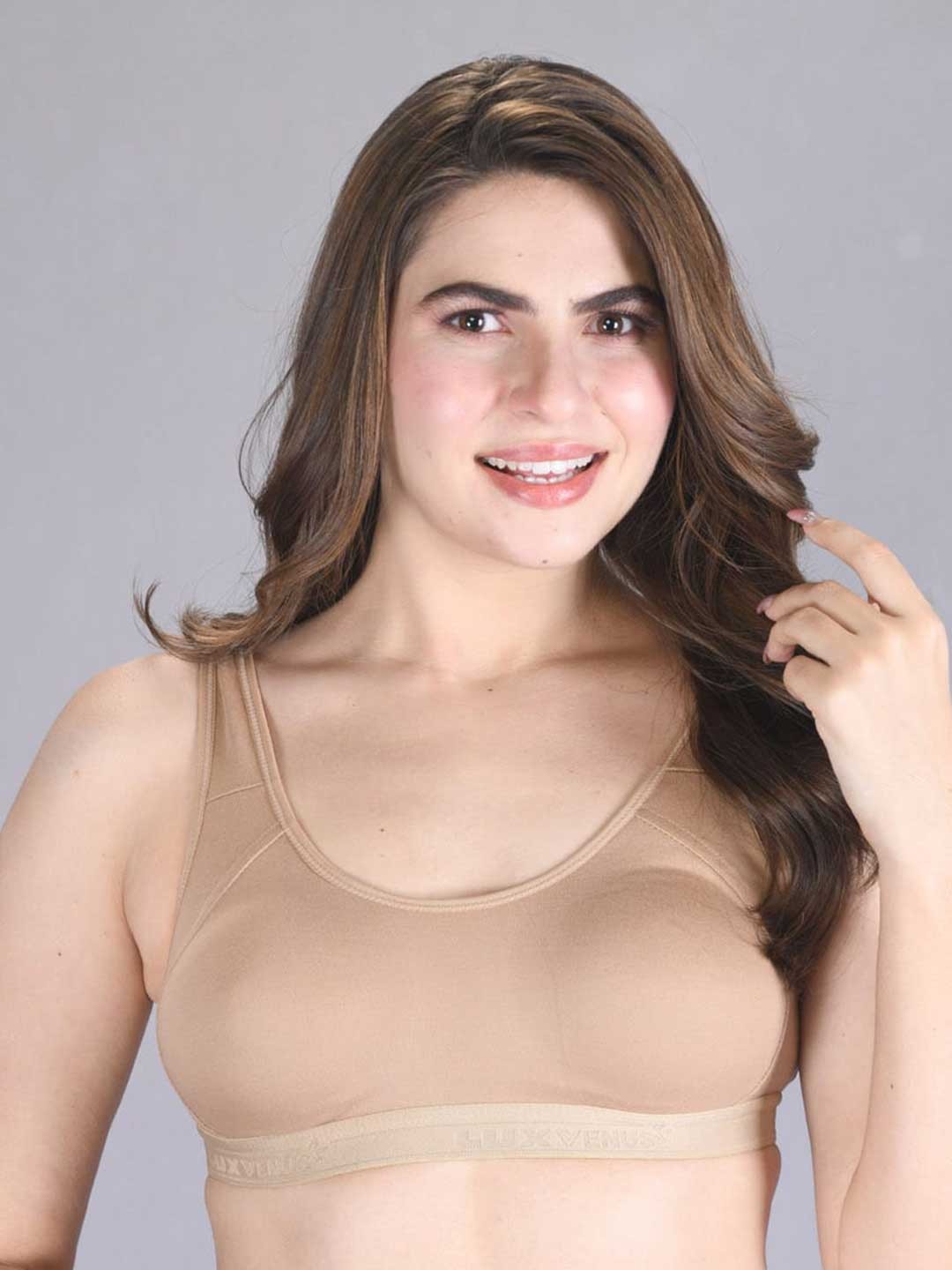 

LUX VENUS Full Coverage Non Padded Cotton Workout Bra With All Day Comfort, Tan