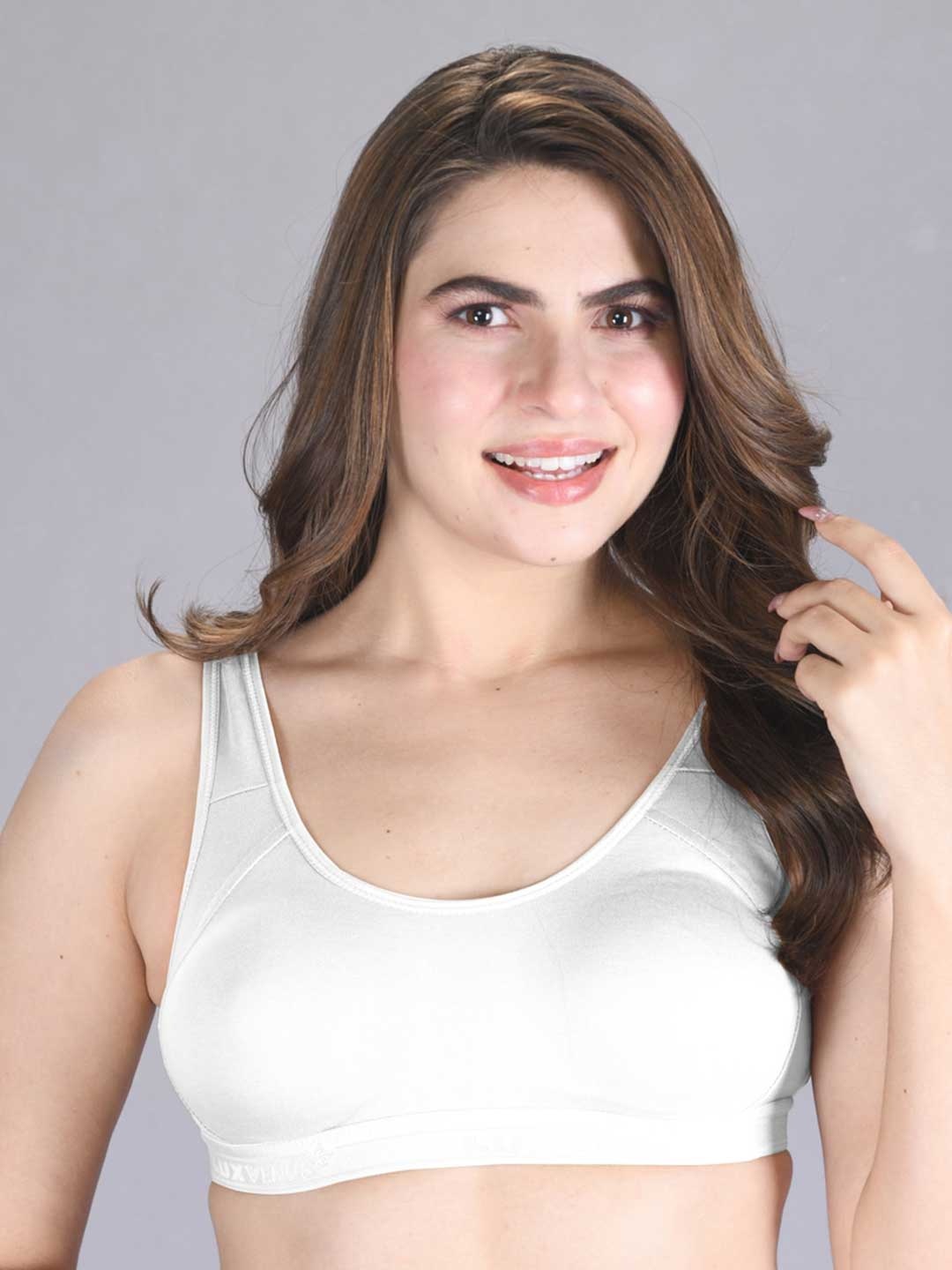 

LUX VENUS Full Coverage Non Padded Cotton Workout Bra With All Day Comfort, White