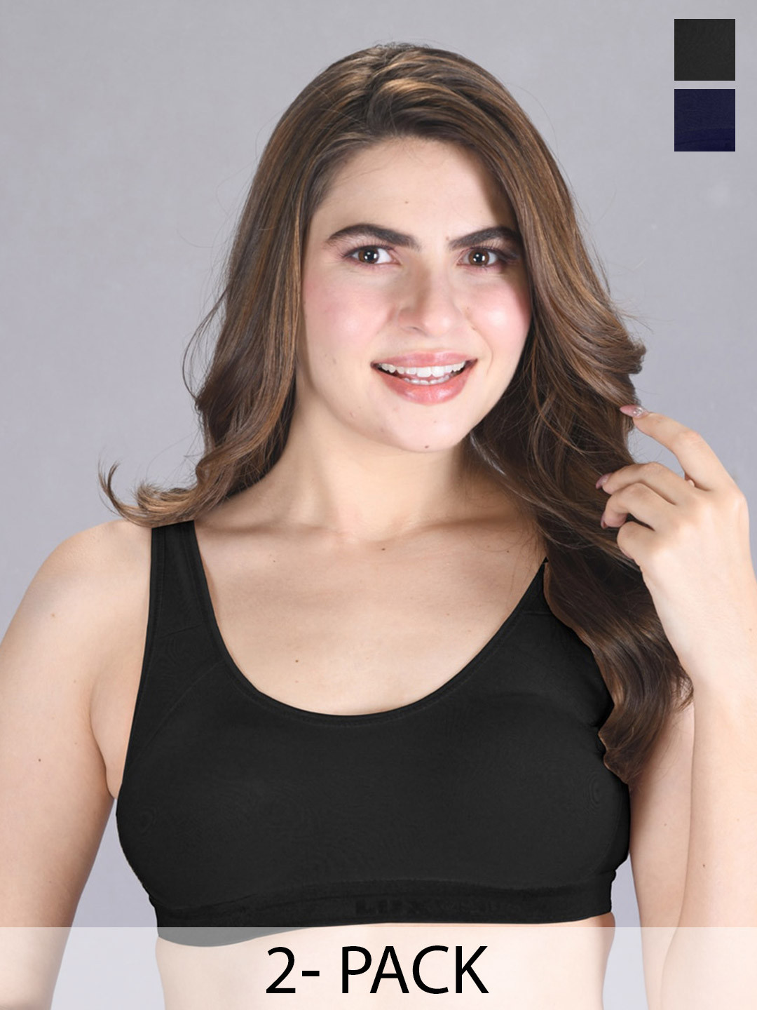 

LUX VENUS Pack Of 2 Full Coverage Cotton Workout Bras With All Day Comfort, Navy blue