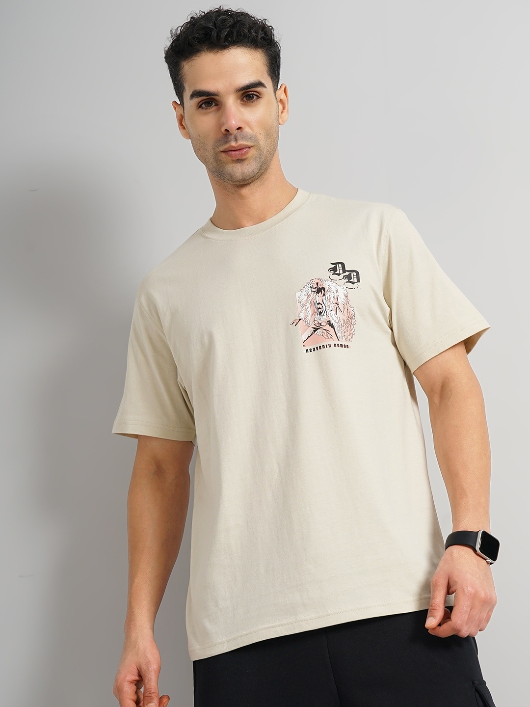 Celio One Piece Printed Round Neck Pure Cotton T-shirt, Beige