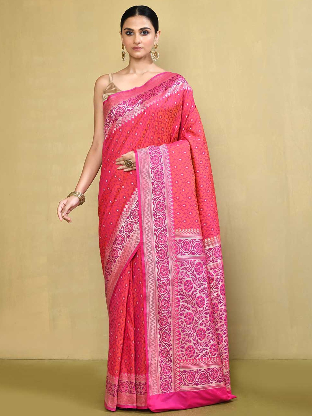 

Rasm by Muskaan Woven Design Zari Banarasi Saree, Pink