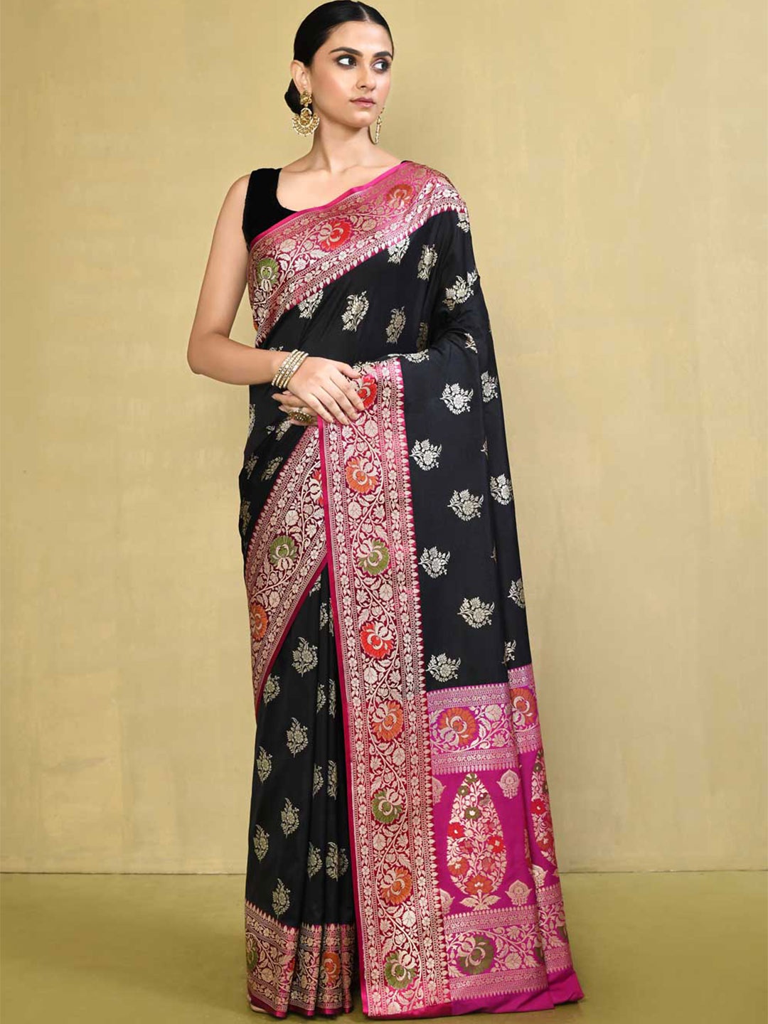 

Rasm by Muskaan Woven Design Zari Banarasi Saree, Black