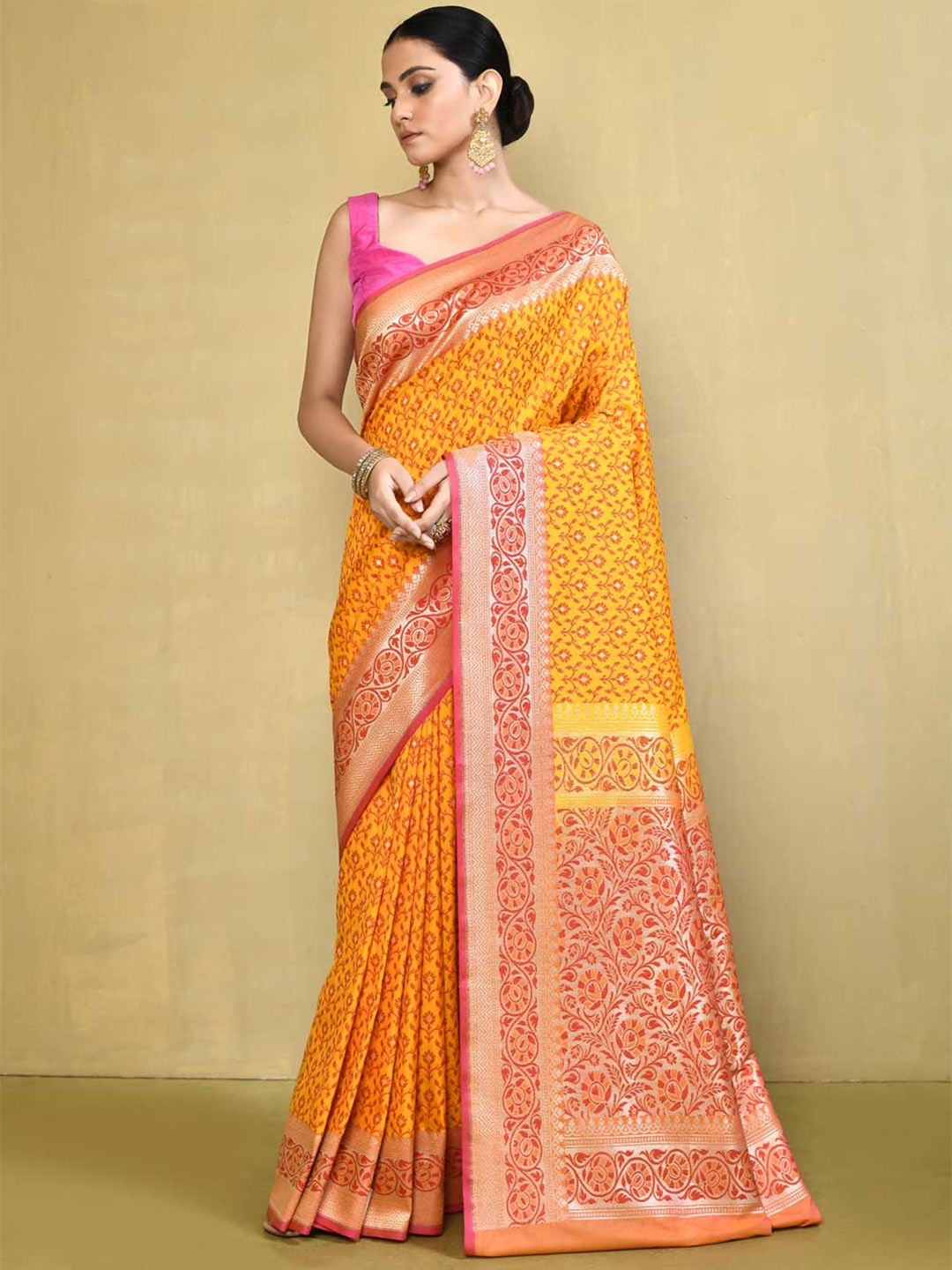 

Rasm by Muskaan Woven Design Zari Banarasi Saree, Mustard