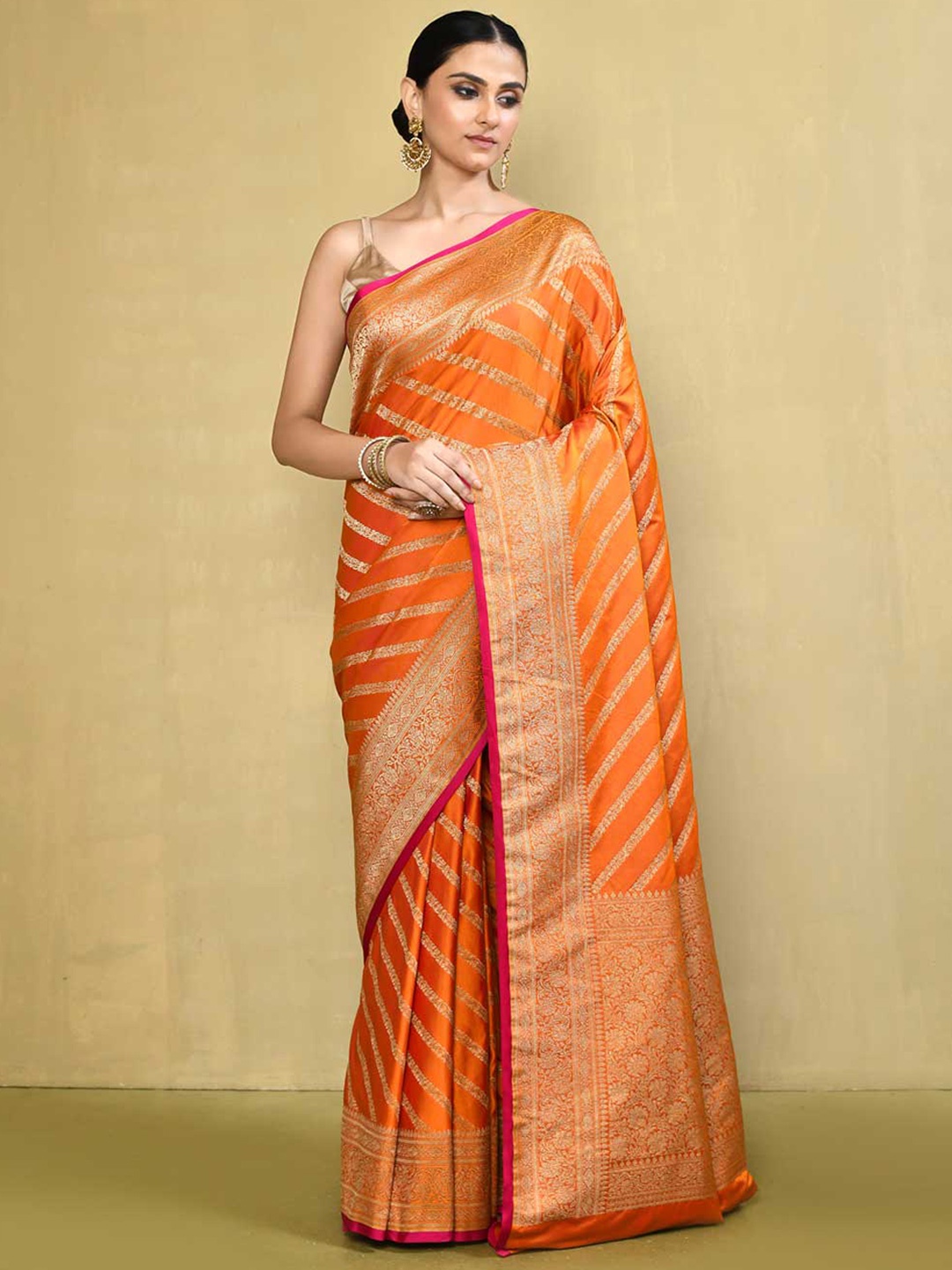 

Rasm by Muskaan Woven Design Zari Banarasi Saree, Orange