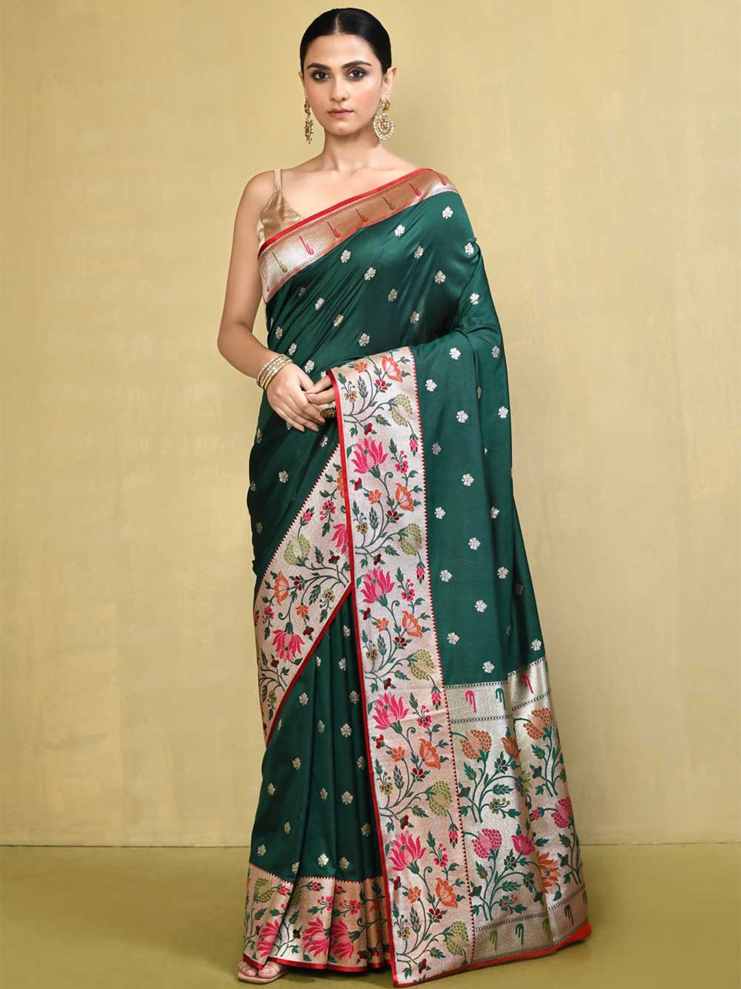 

Rasm by Muskaan Woven Design Zari Banarasi Saree, Green