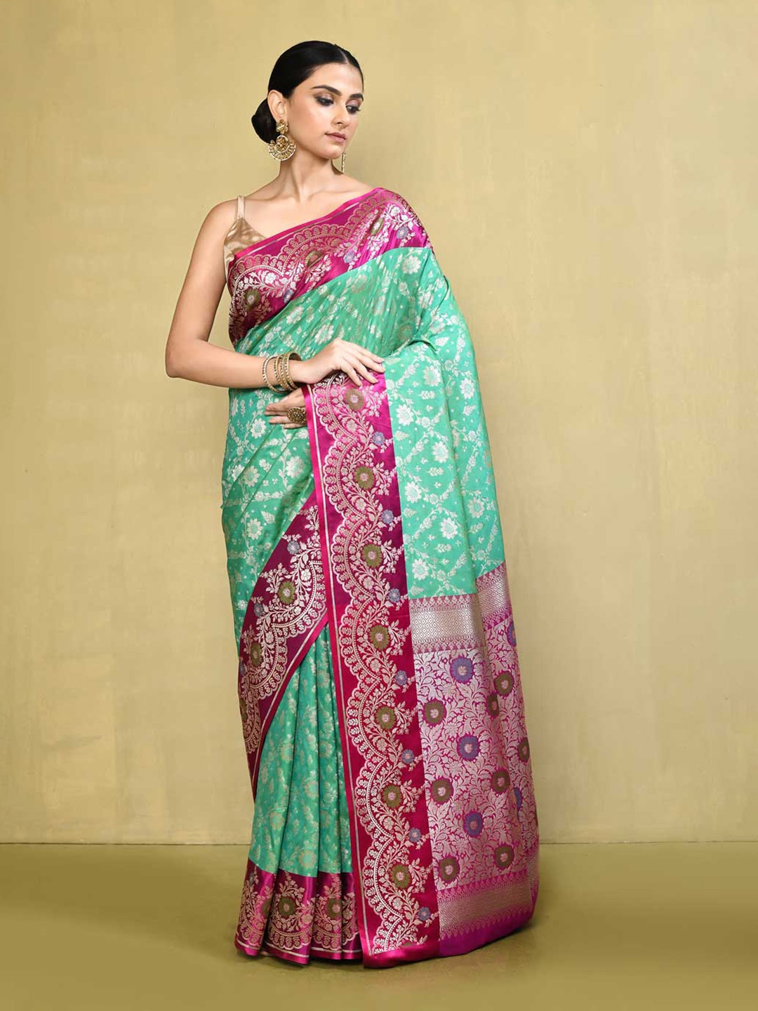 

Rasm by Muskaan Woven Design Zari Banarasi Saree, Green