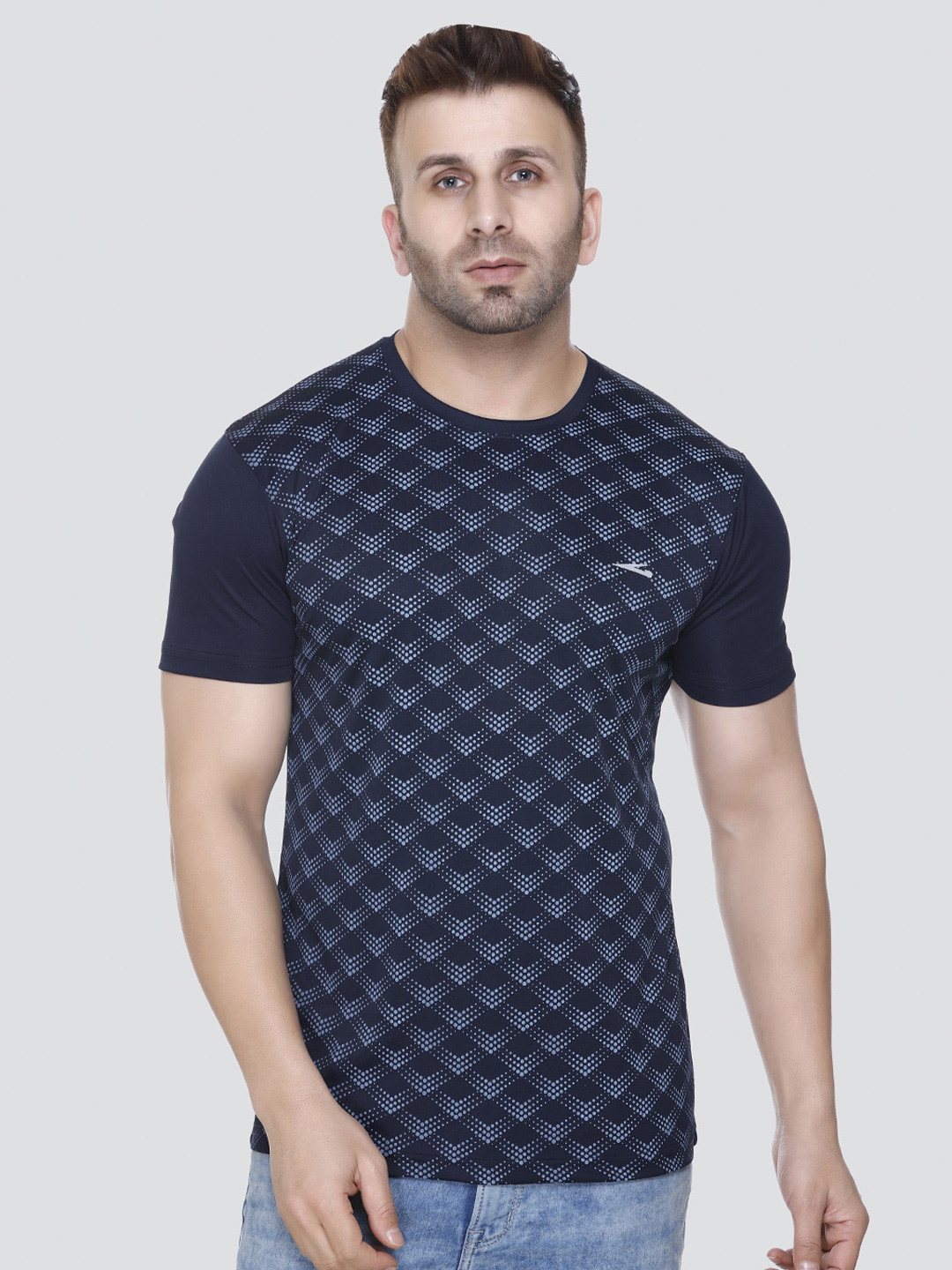 

GDX Sports Geometric Printed Round Neck Dri-FIT Casual T-shirt, Blue