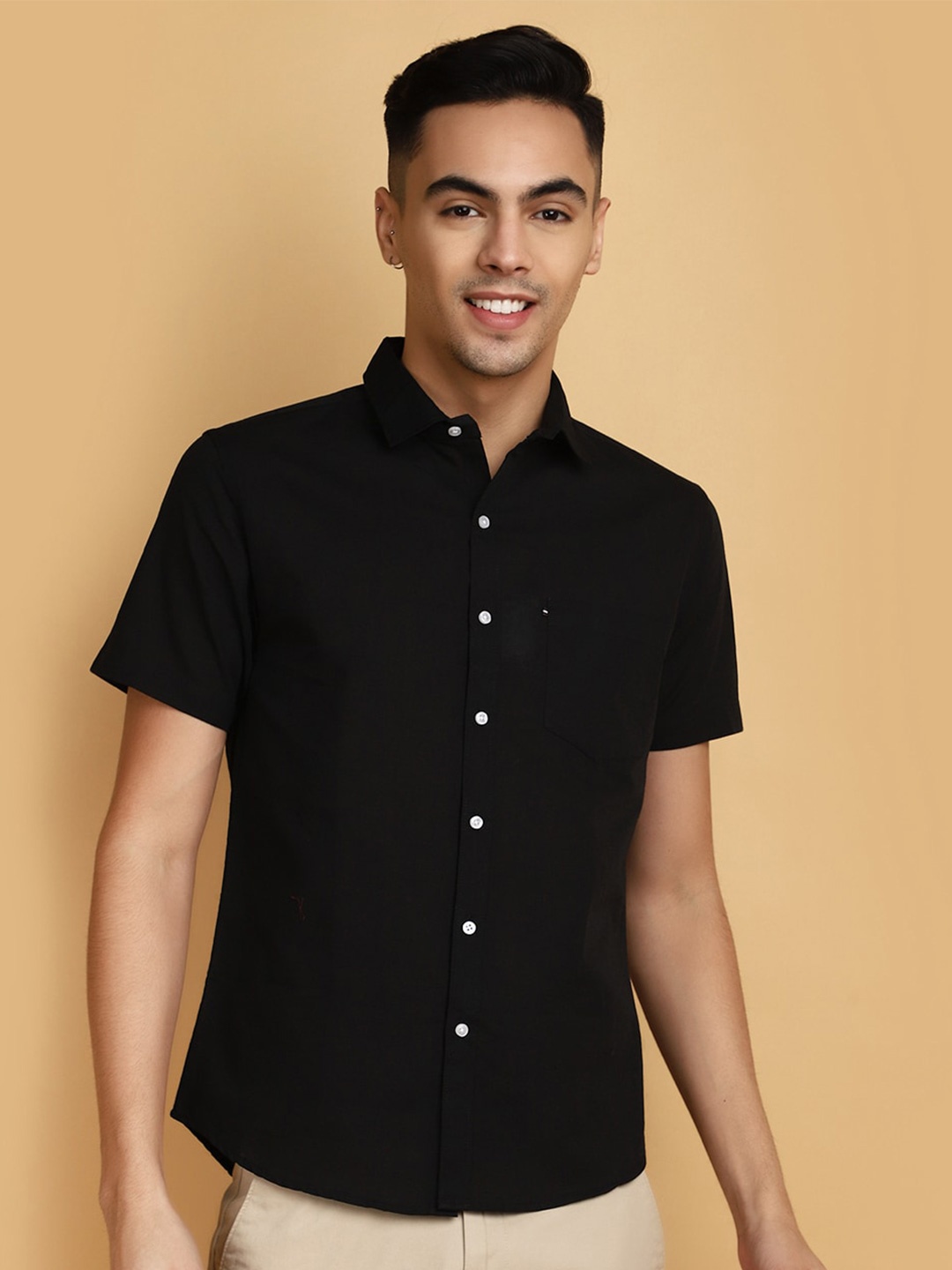 

V-Mart Slim Fit Opaque Cotton Casual Shirt, Black