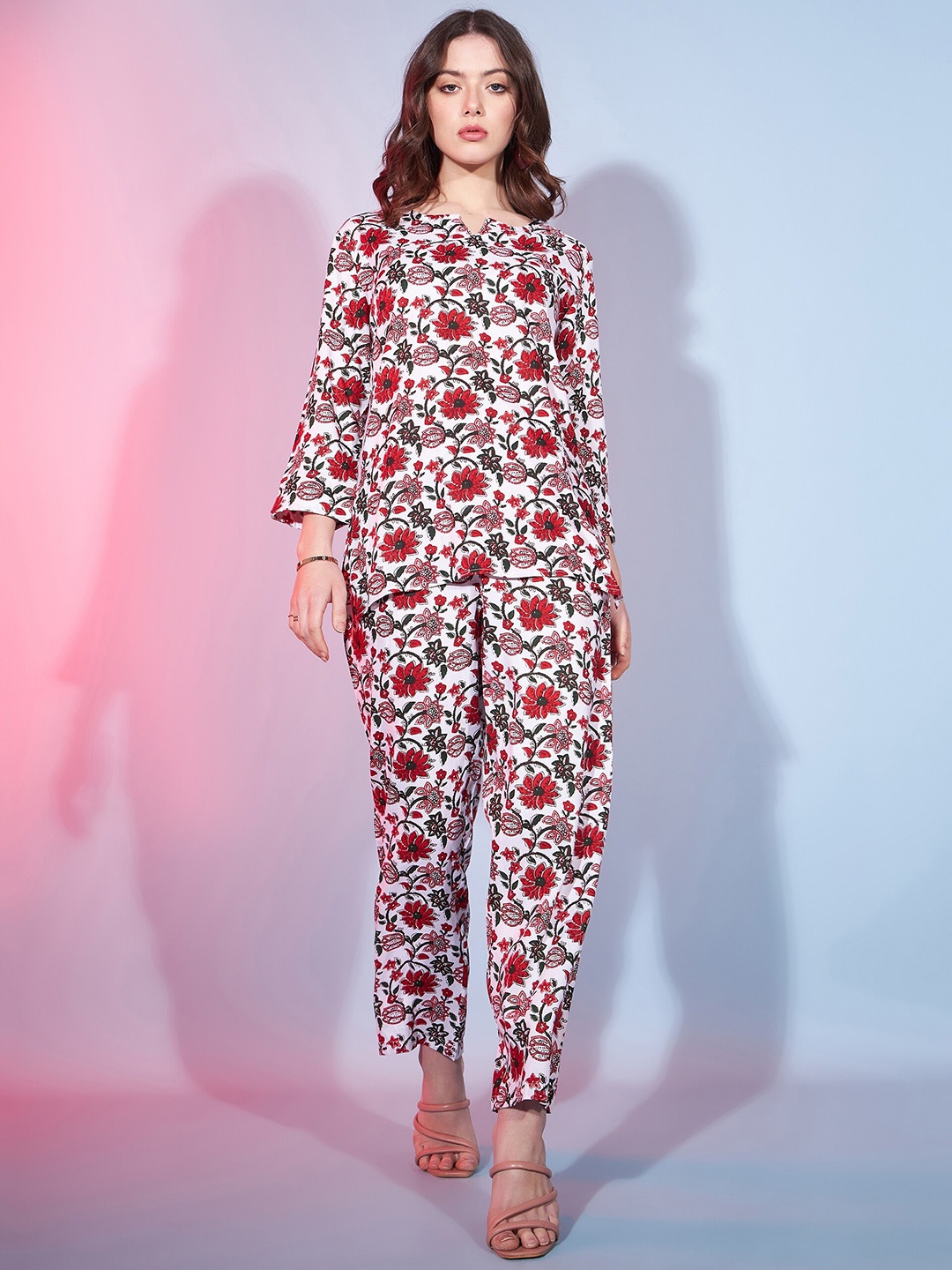 

DressBerry Pink Floral Printed Pure Cotton Top With Trouser