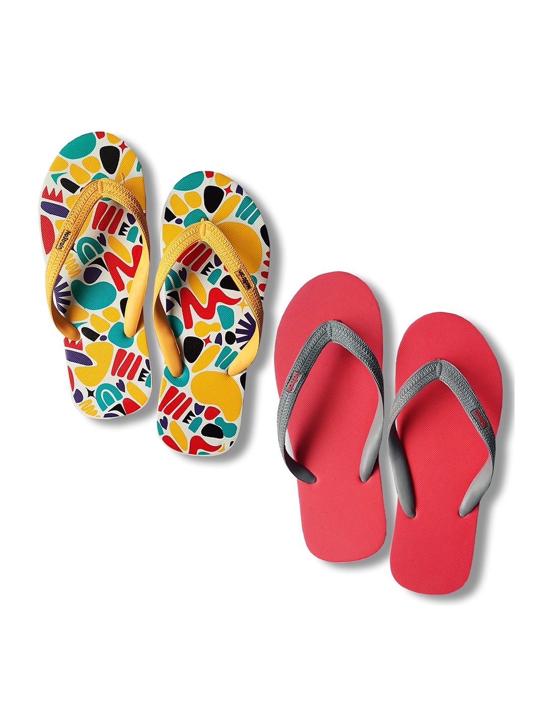 

NoStrain Men Pack Of 2 Printed Thong Flip-Flops, Yellow