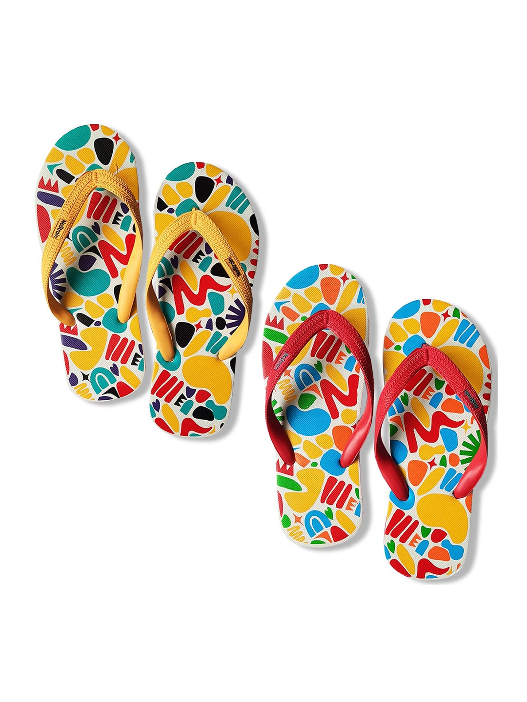 

NoStrain Men Printed Rubber Thong Flip-Flops, Yellow