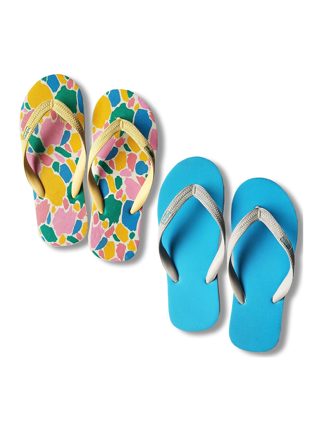 

NoStrain Men Pack of 2 Printed Thong Flip-Flops, Yellow