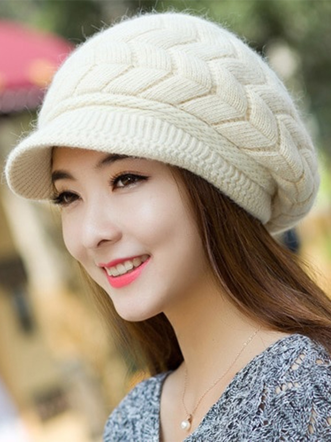 

Alexvyan Women Self Designed Acrylic Beanie, Cream