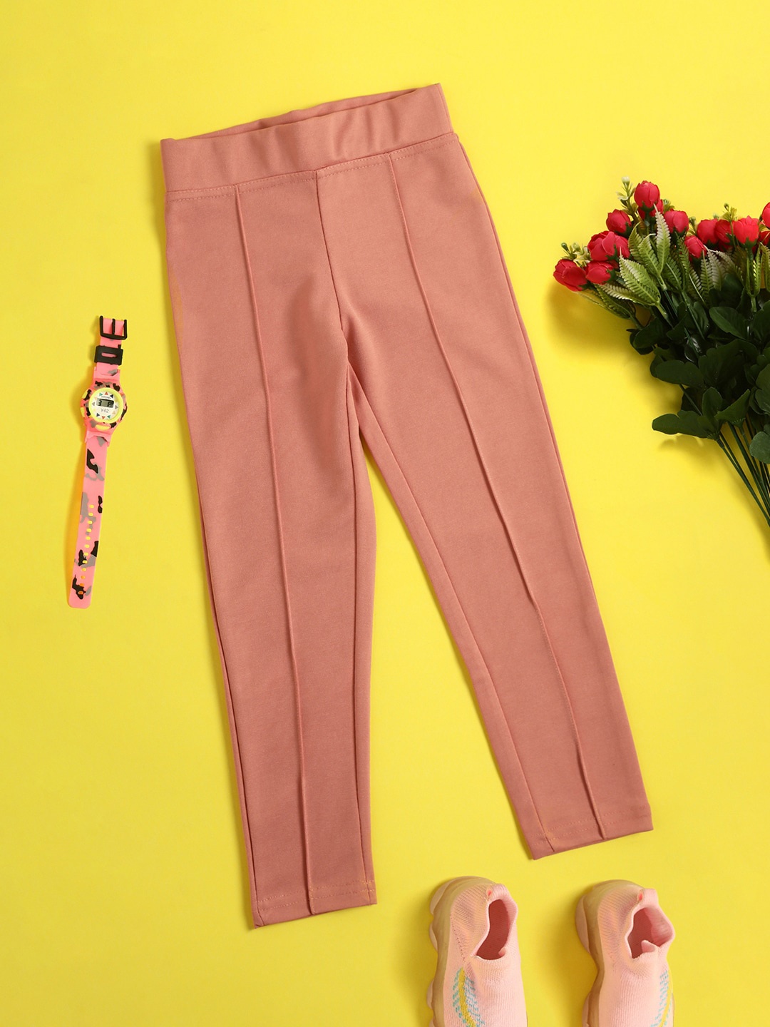 

V-Mart Girls Slim Fit Cotton Jeggings, Peach