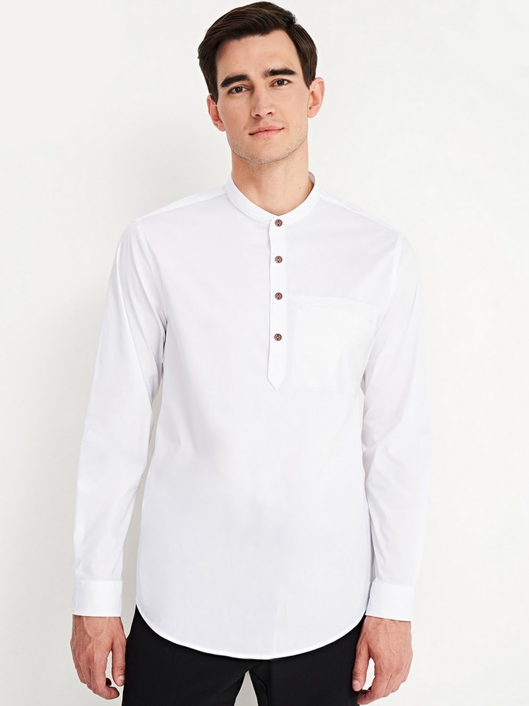 

AVOLT Cotton Mandarin Collar A-Line Kurta, White