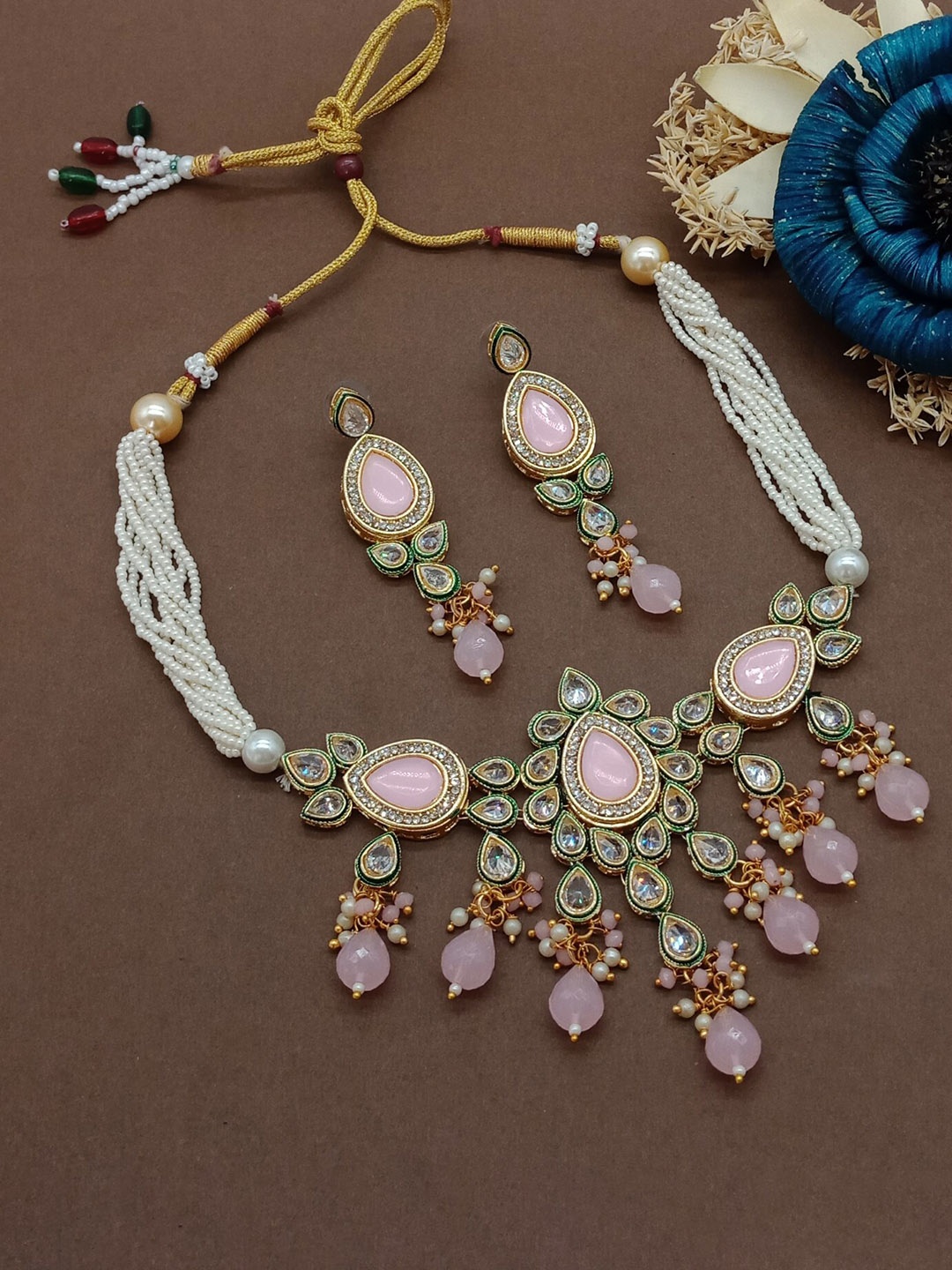 

AASHISH IMITATION Gold-Plated AD-Stones Studded & Pearl Beaded Statement Jewellery Set