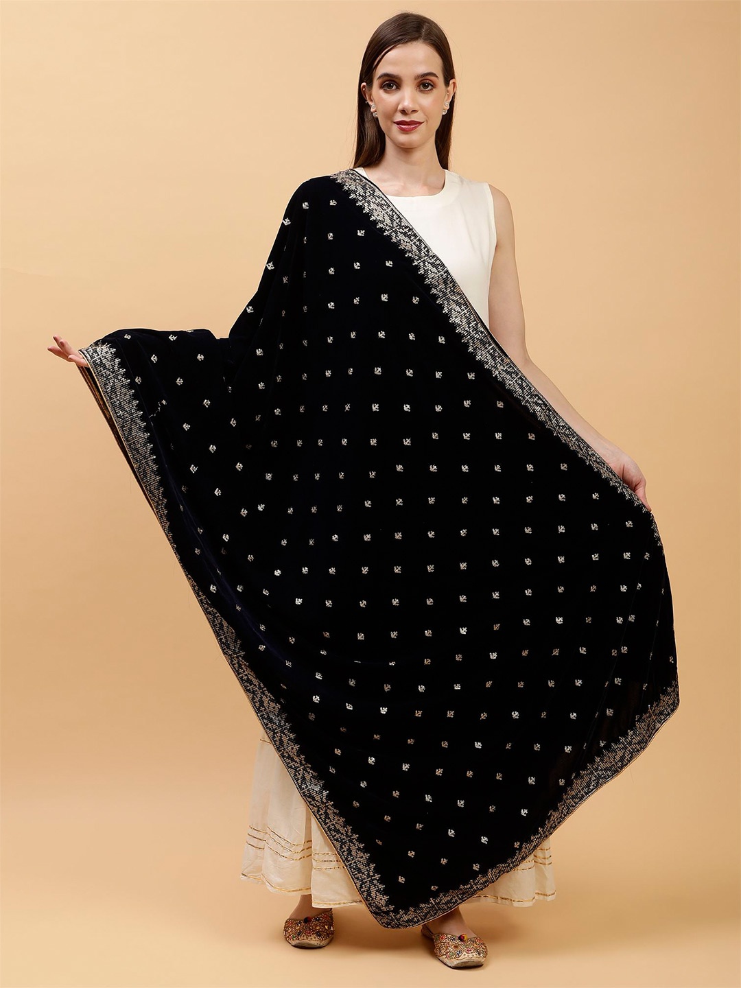 

Moda Chales Embroidered Velvet Dupatta, Blue