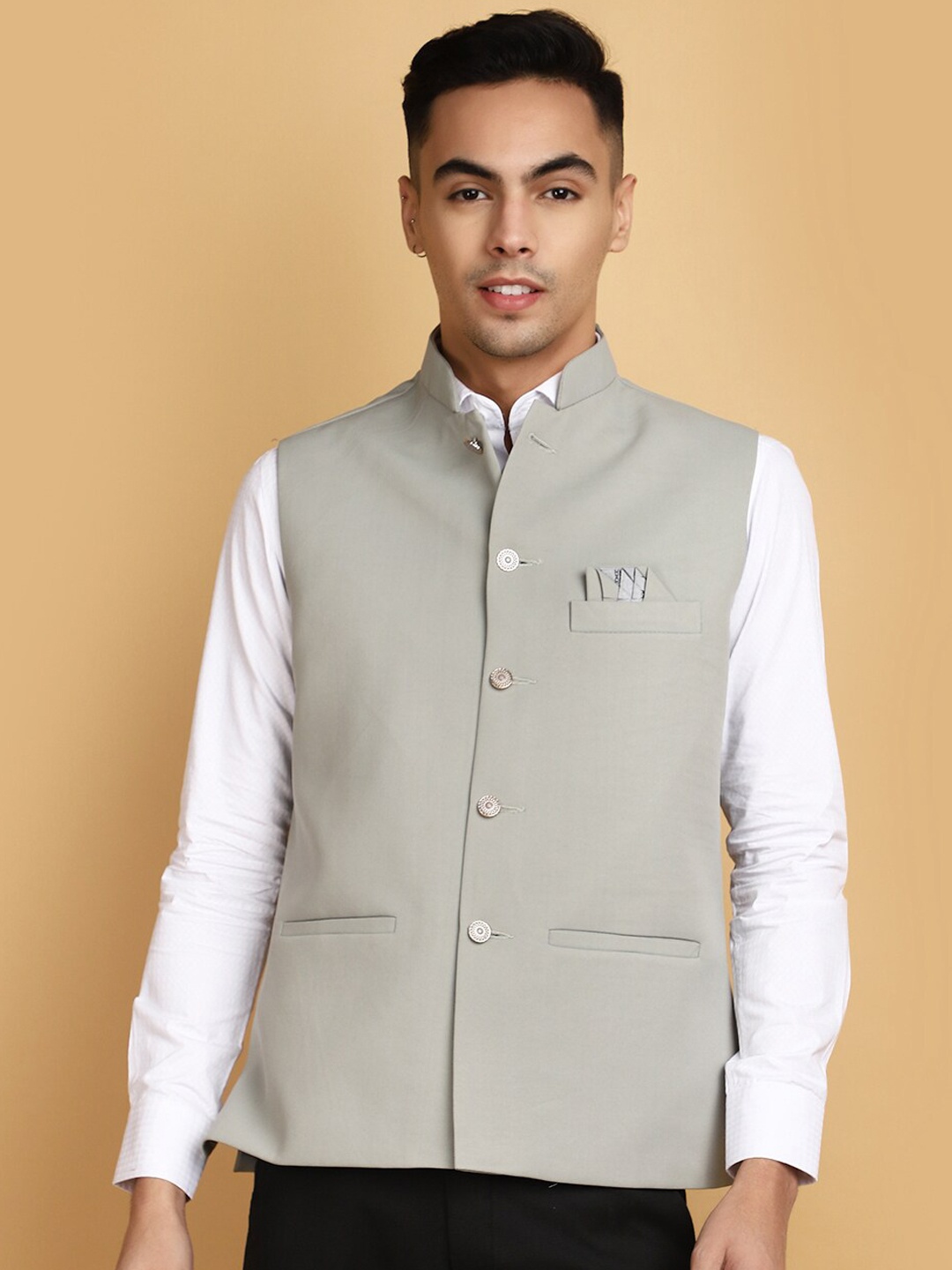 

V-Mart Mandarin Collar Nehru Jacket, Grey