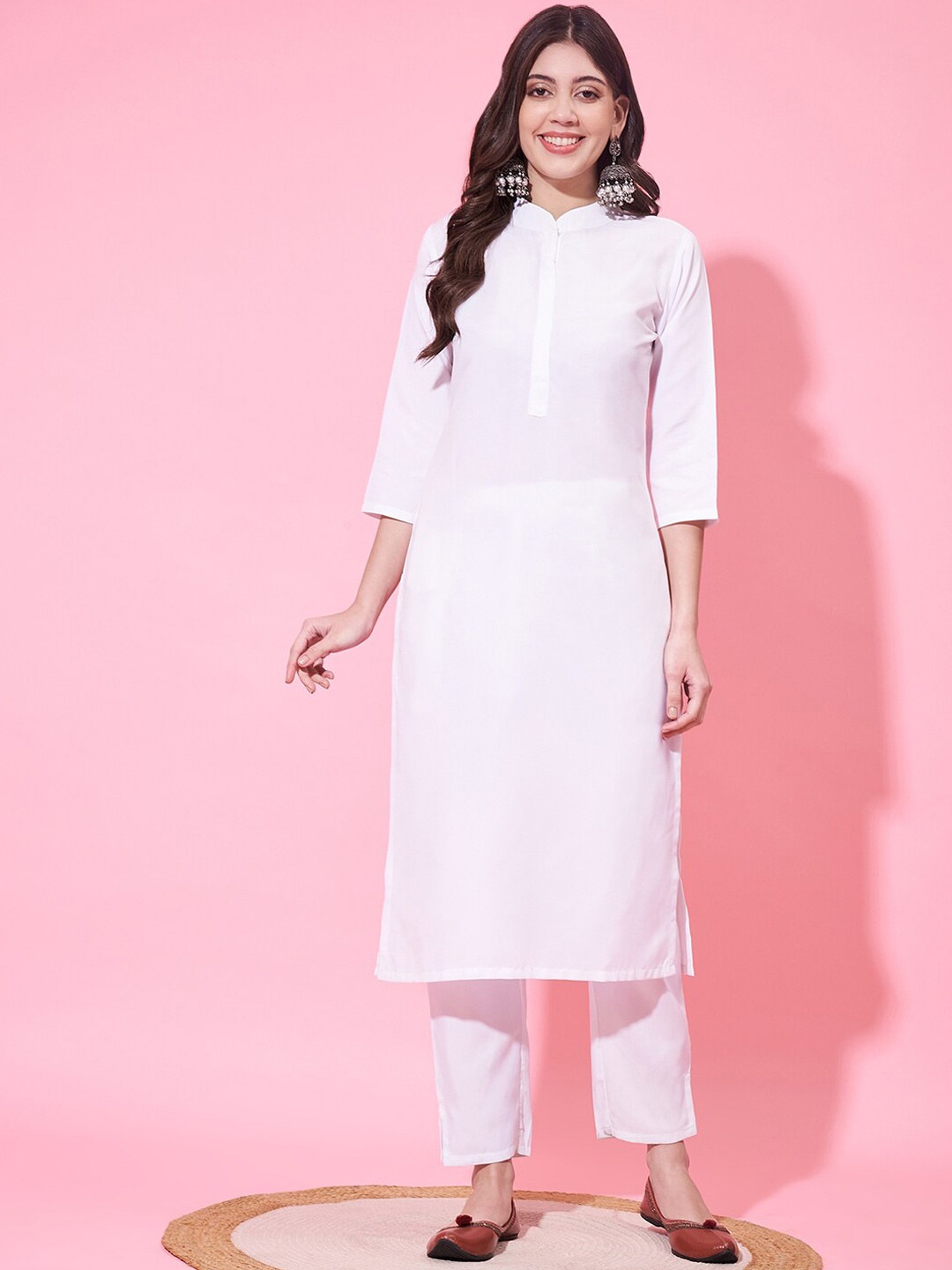 

Modestouze Attires Mandarin Collar Kurta With Trouser, White