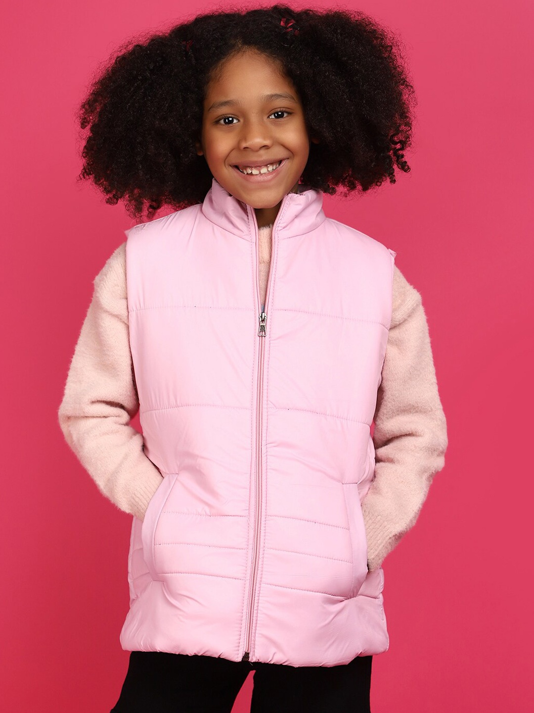 

V-Mart Girls Hooded Lightweight Woollen Padded Jacket, Pink