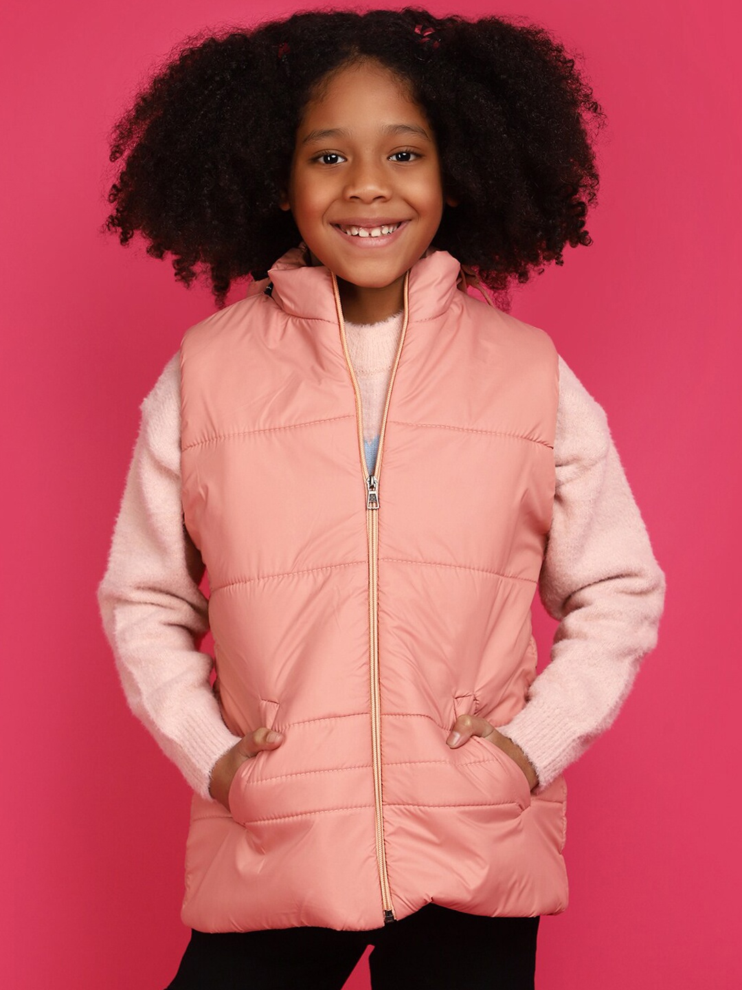 

V-Mart Girls Hooded Lightweight Woollen Padded Jacket, Pink