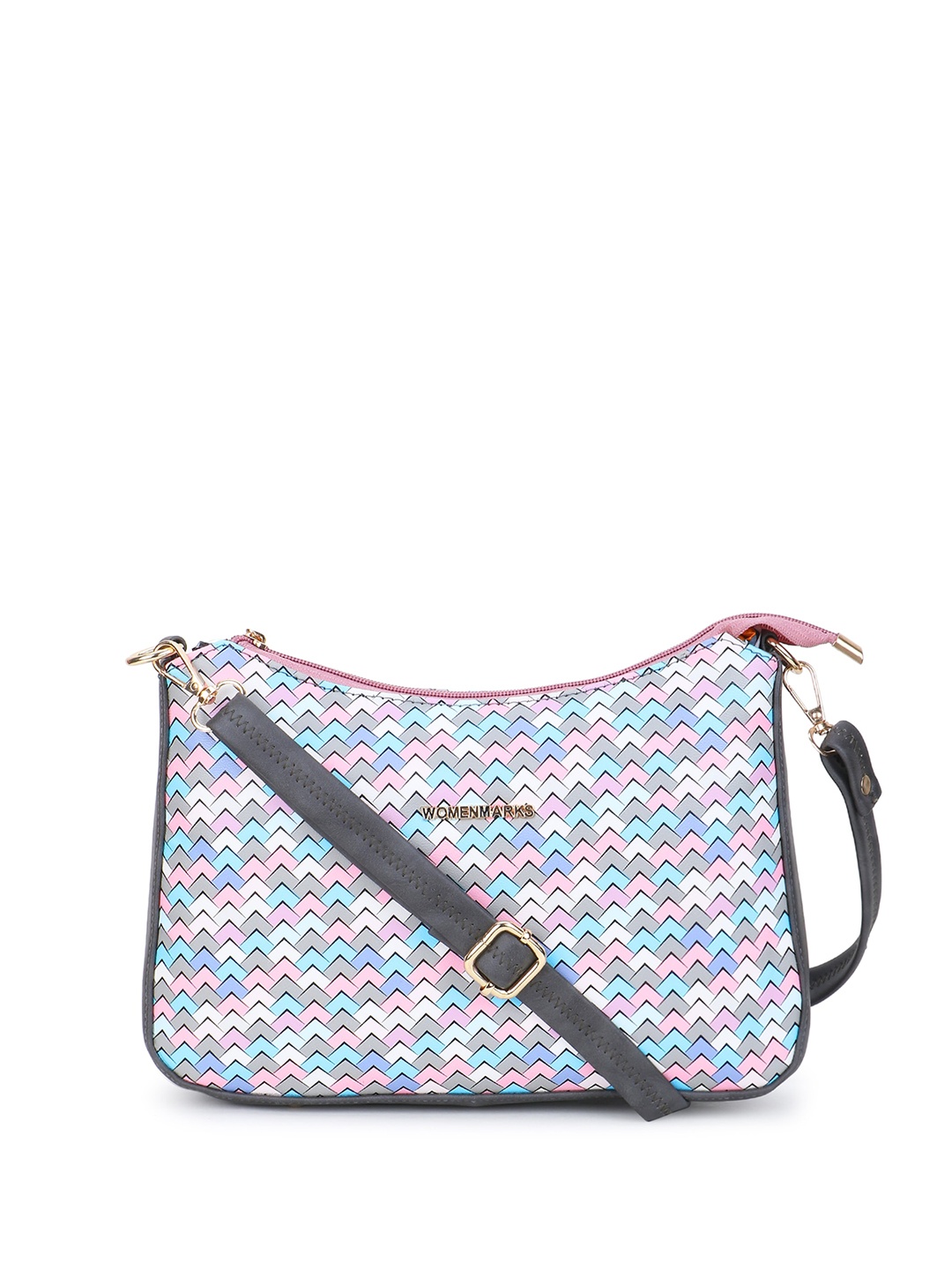 

WOMEN MARKS Checked Printed Structured Sling Bag, Grey