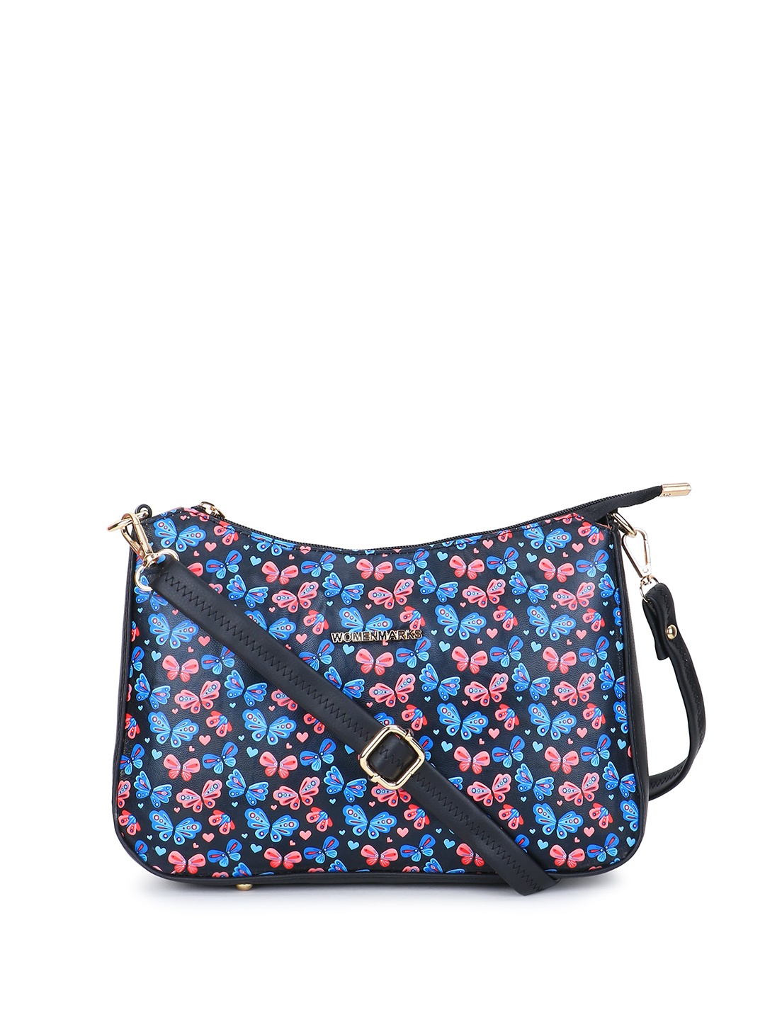 

WOMEN MARKS Floral Printed PU Structured Sling Bag, Blue