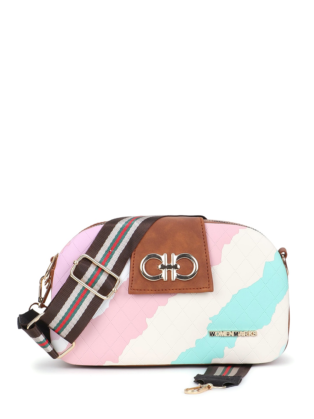 

WOMEN MARKS Printed PU Structured Sling Bag, Pink