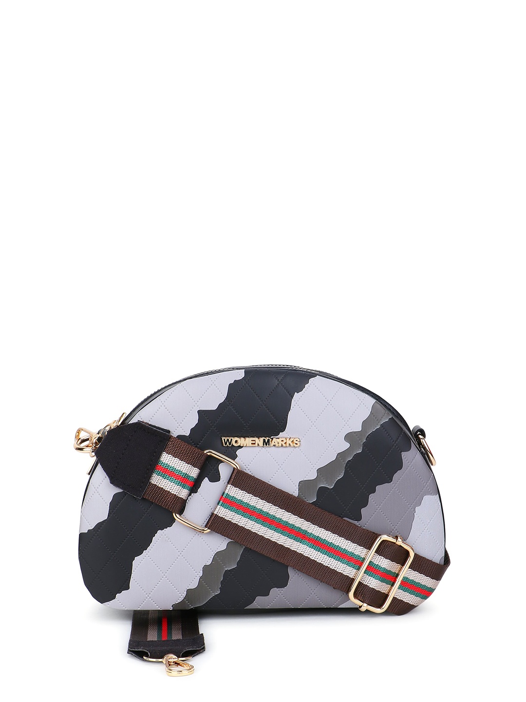 

WOMEN MARKS Abstract Printed Structured Sling Bag, Black