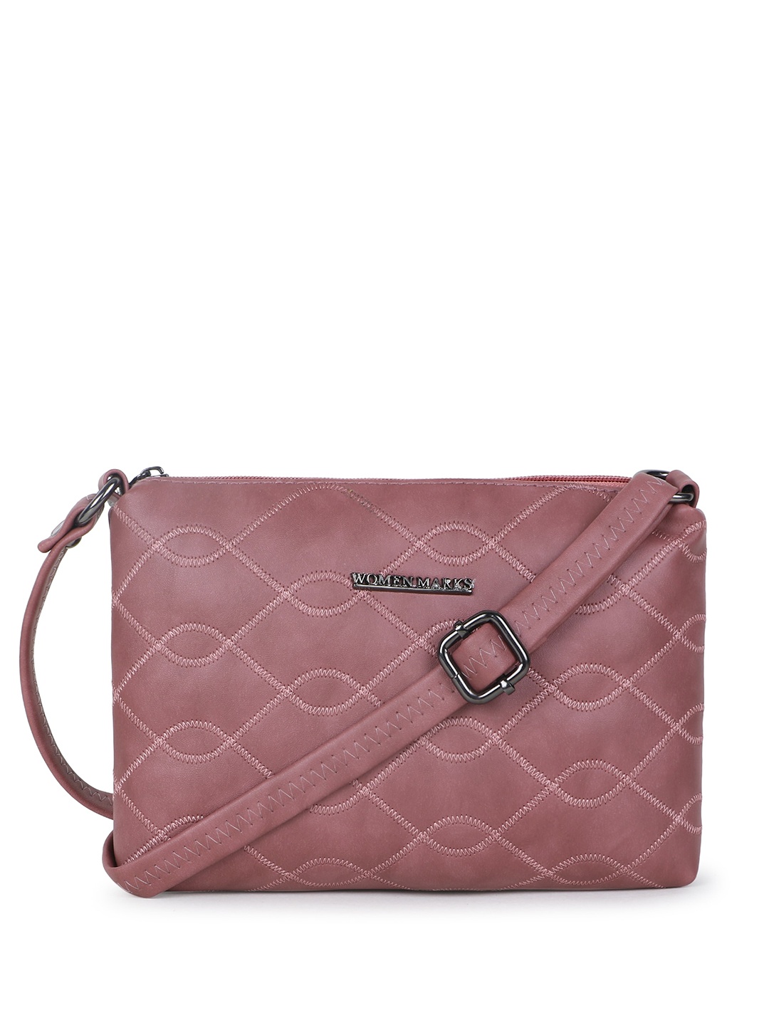 

WOMEN MARKS Geometric Textured Structured Sling Bag with Quilted, Pink