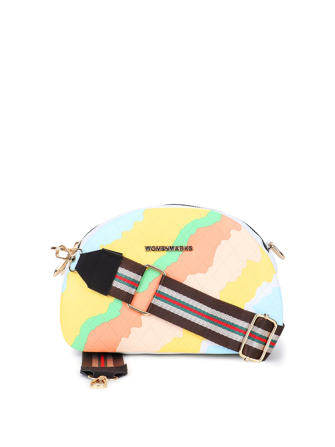 

WOMEN MARKS Abstract Printed Structured Sling Bag, Yellow