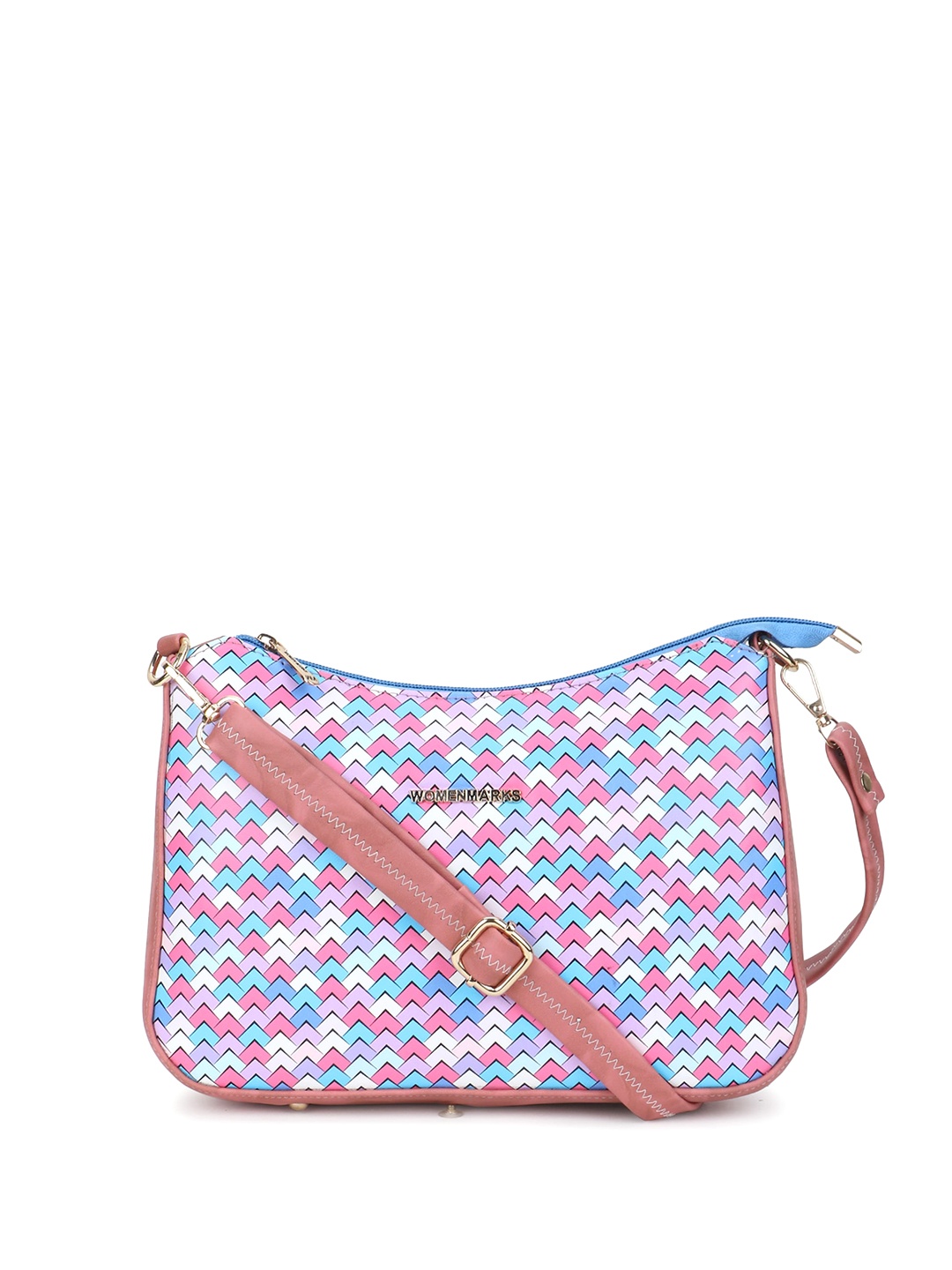 

WOMEN MARKS Geometric Printed Structured Sling Bag, Pink