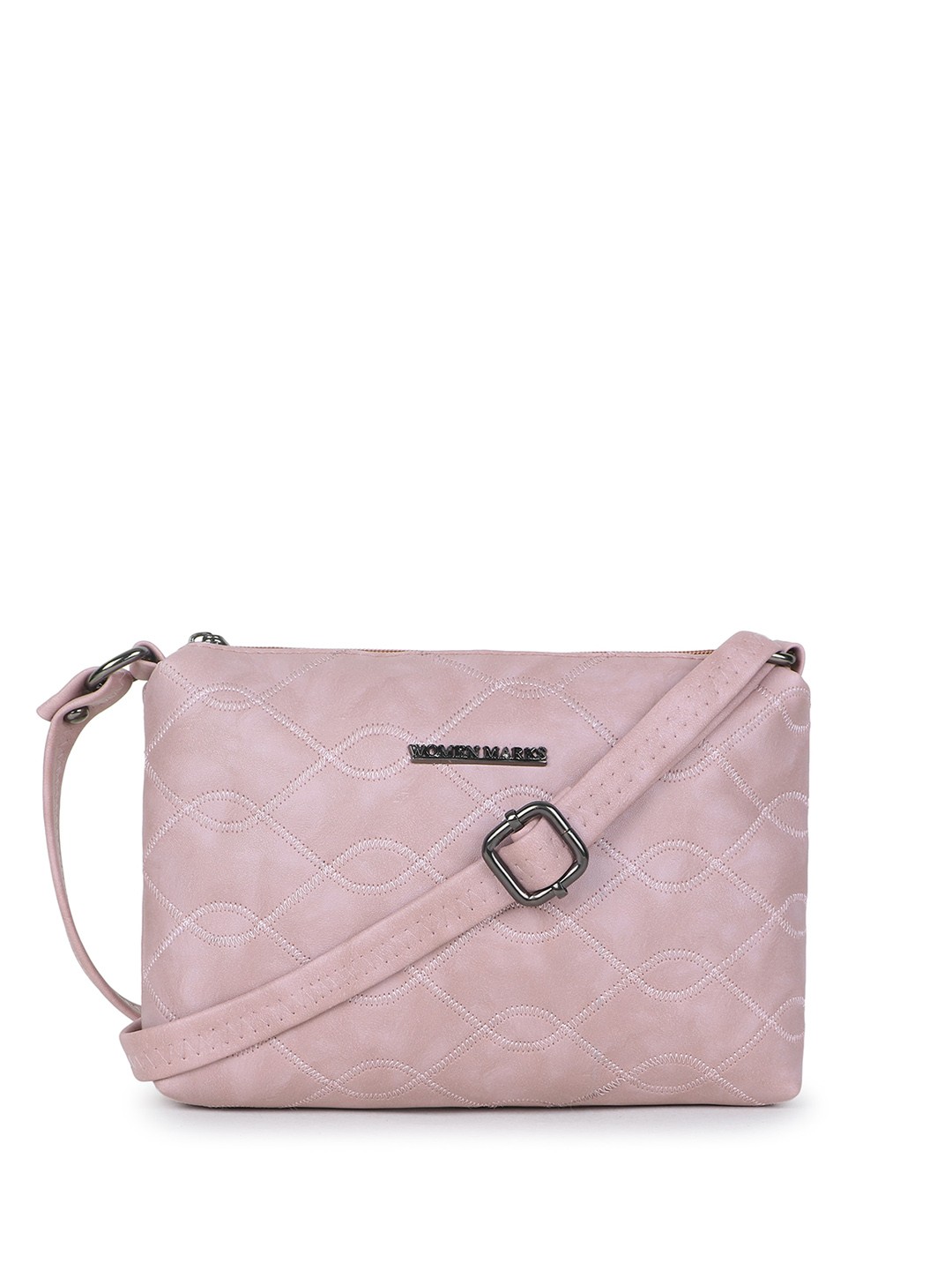 

WOMEN MARKS Textured PU Structured Sling Bag, Peach