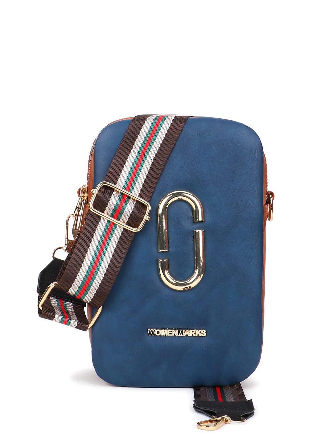 

WOMEN MARKS Colourblocked Structured Sling Bag, Blue