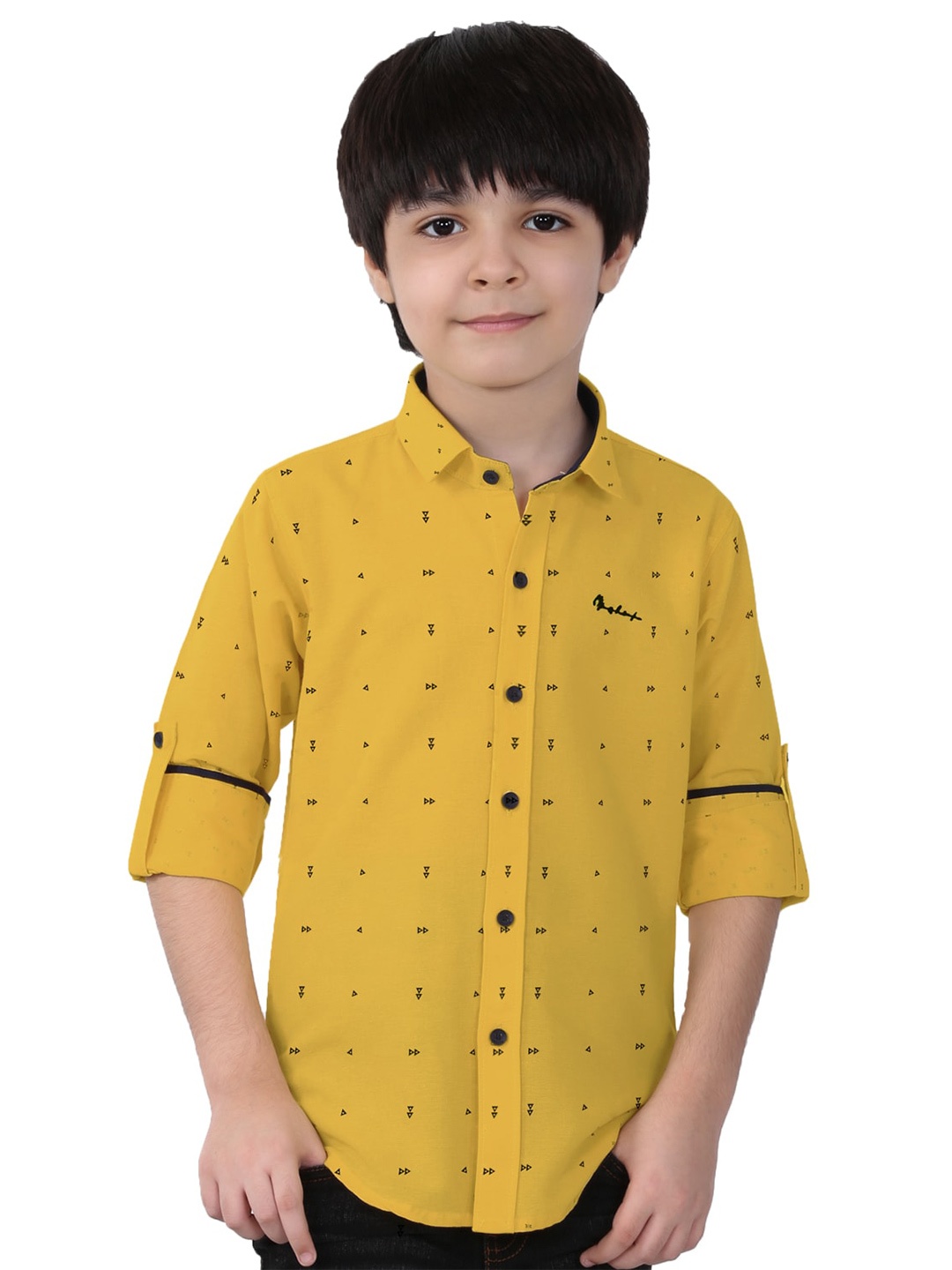 

BAESD Boys Classic Spread Collar Long Sleeves Geometric Printed Cotton Casual Shirt, Yellow