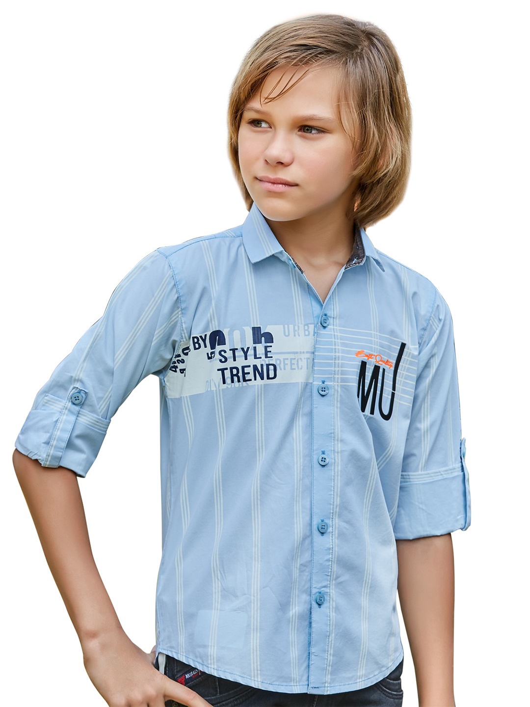 

BAESD Boys Classic Spread Collar Long Sleeves Printed Casual Shirt, Blue